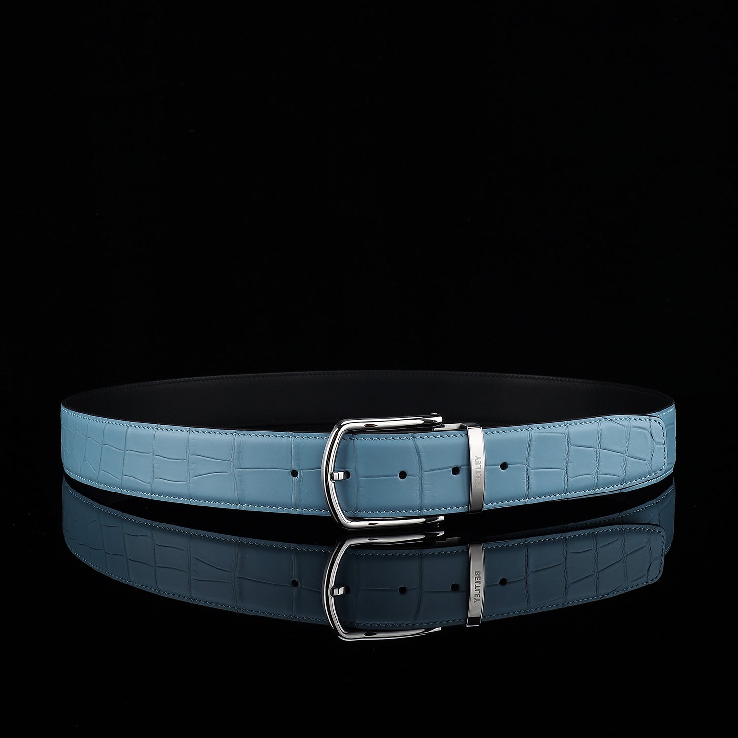 BELTLEY Men's Matte Tiffany Blue Genuine Nile Crocodile Belt | 1.5"