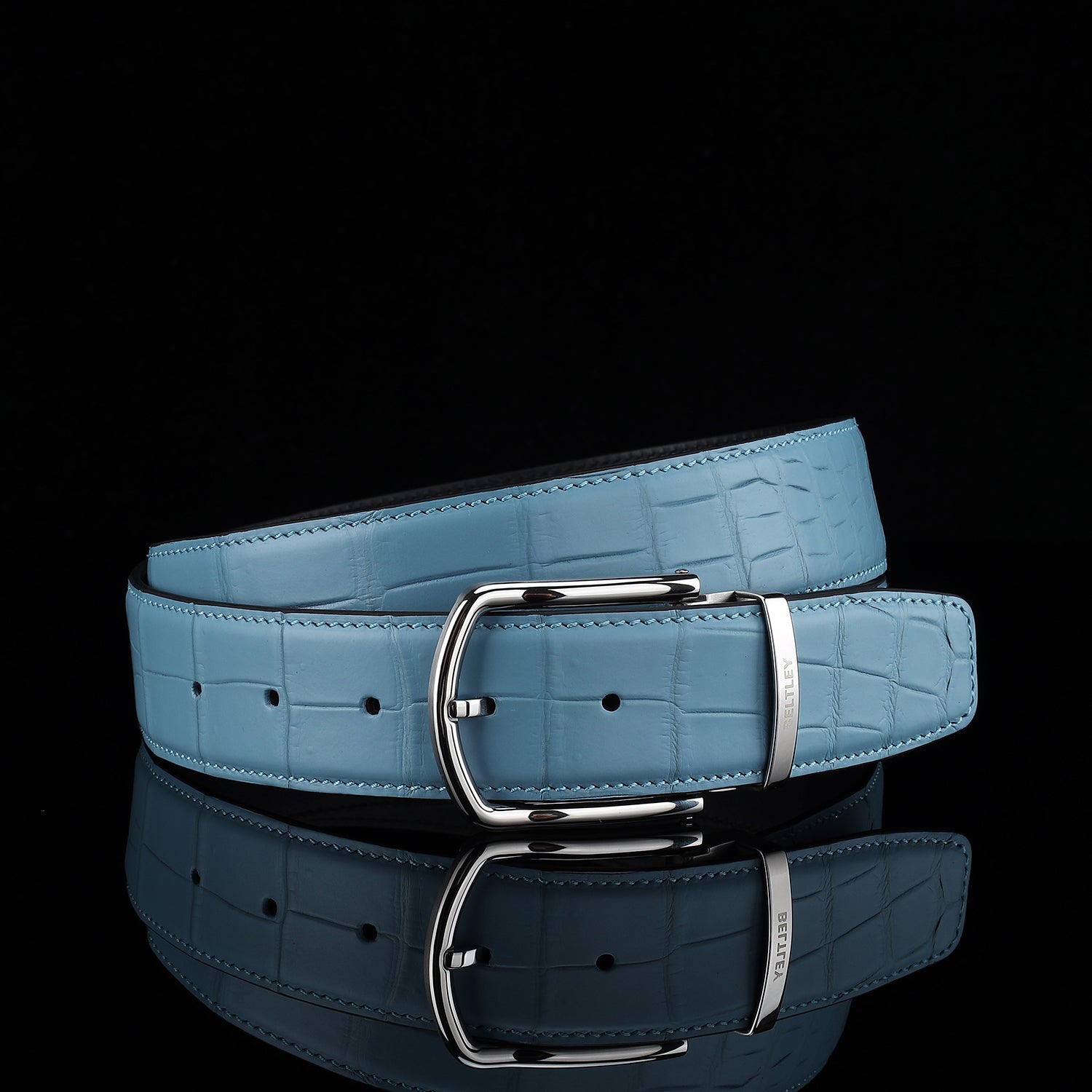BELTLEY Men's Matte Tiffany Blue Genuine Nile Crocodile Belt | 1.5"