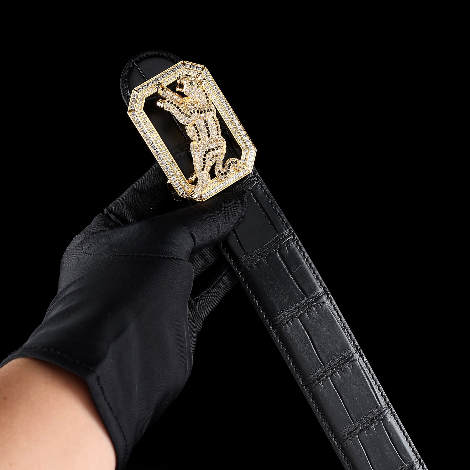 BELTLEY Men's Premium Black Crocodile Belt – Real Exotic Skin- Dog Buckle