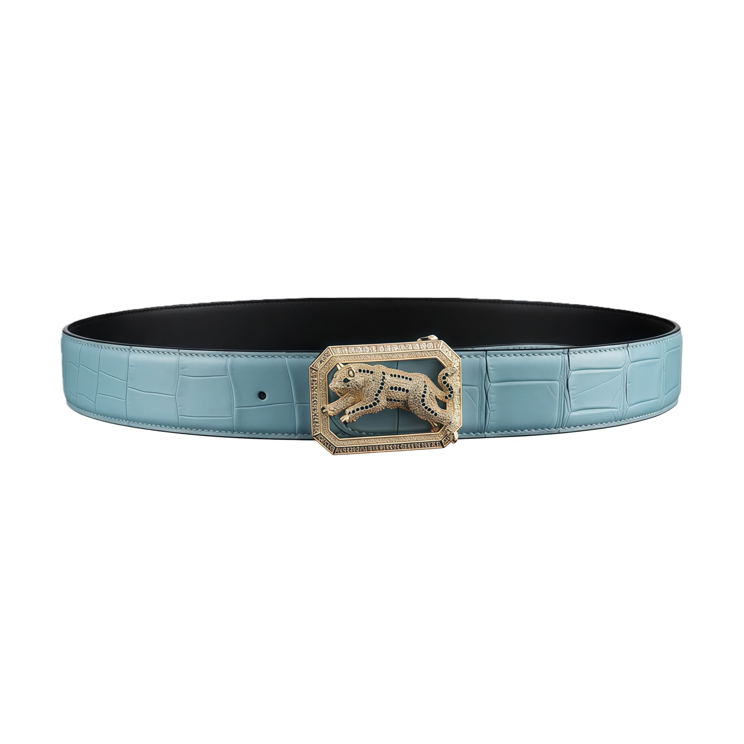BELTLEY Men's Tiffany Blue Crocodile Belt with Dog Buckle
