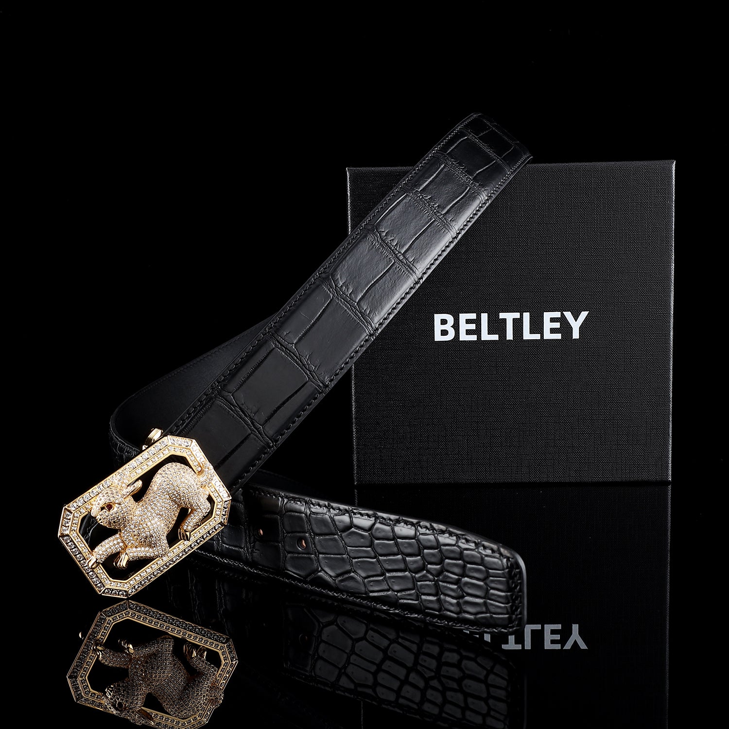 BELTLEY Men's True Nile Crocodile Belt With Rabbit Buckle