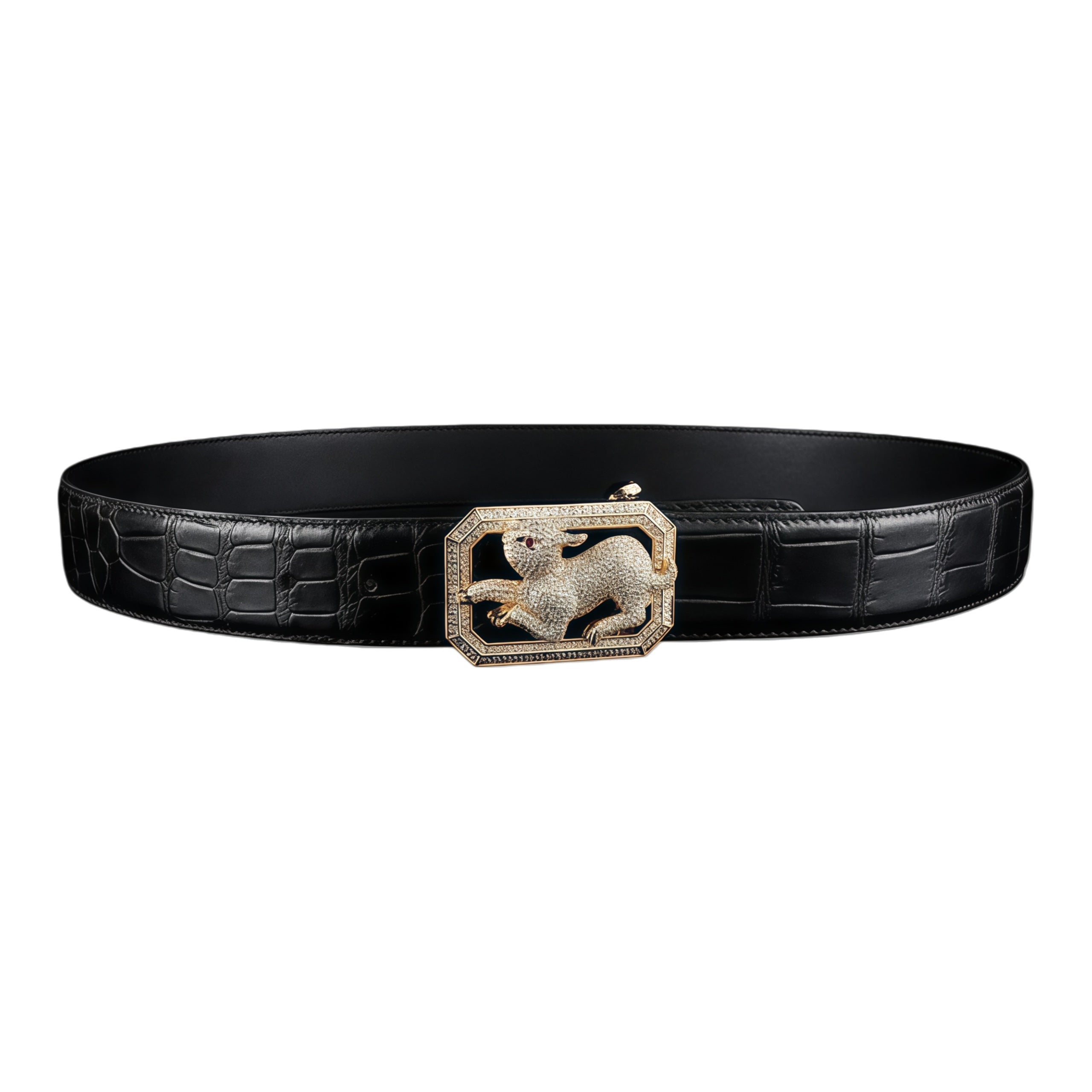 BELTLEY Men's True Nile Crocodile Belt With Rabbit Buckle