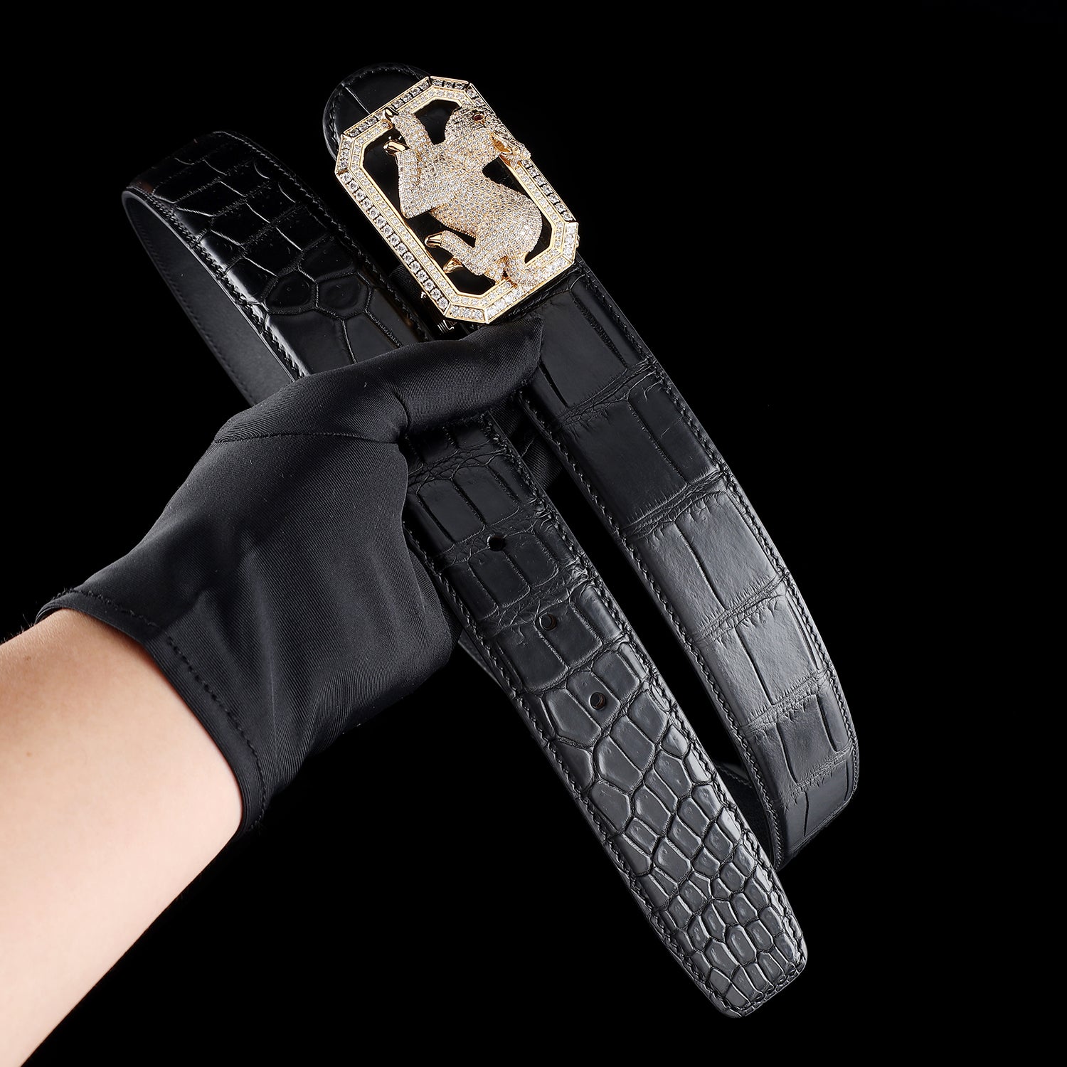 BELTLEY Men's True Nile Crocodile Belt With Rabbit Buckle