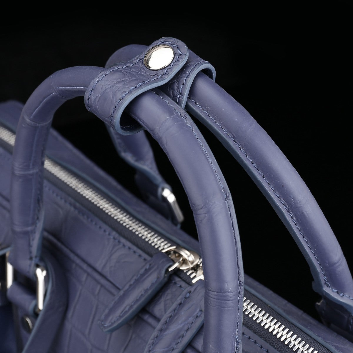 BELTLEY Navy Blue Matte Crocodile Leather Briefcase-Business Bag