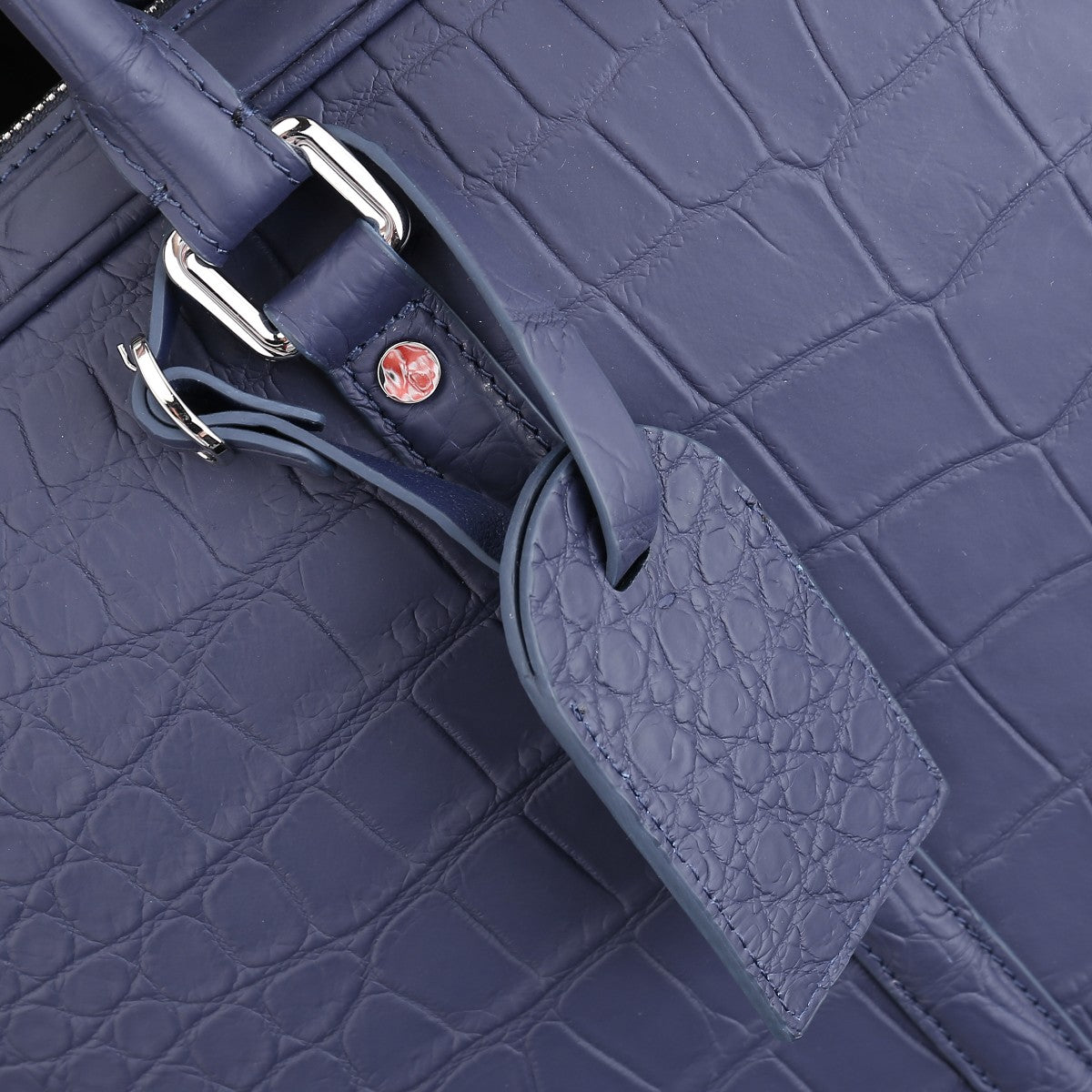 BELTLEY Navy Blue Matte Crocodile Leather Briefcase-Business Bag