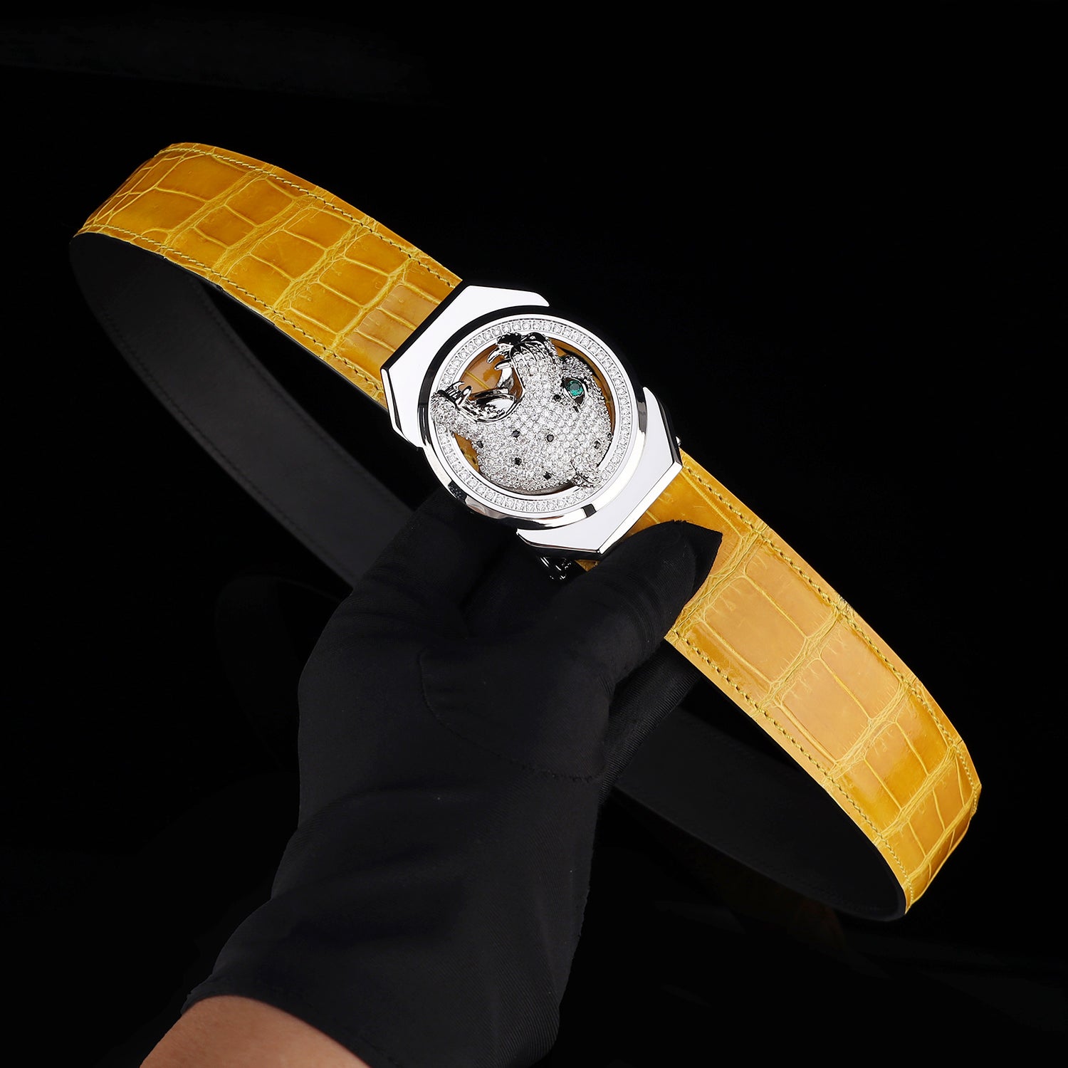 BELTLEY Nile Crocodile Belt Glazed Finish – Amber Gold Color
