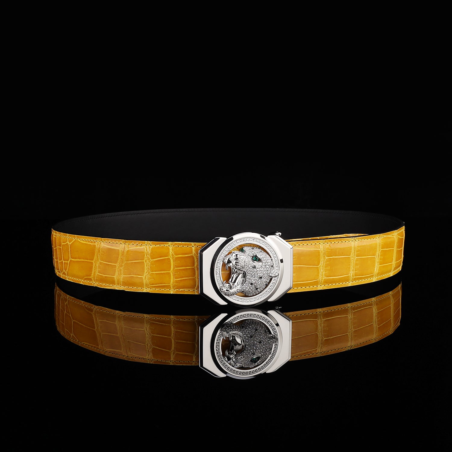 BELTLEY Nile Crocodile Belt Glazed Finish – Amber Gold Color