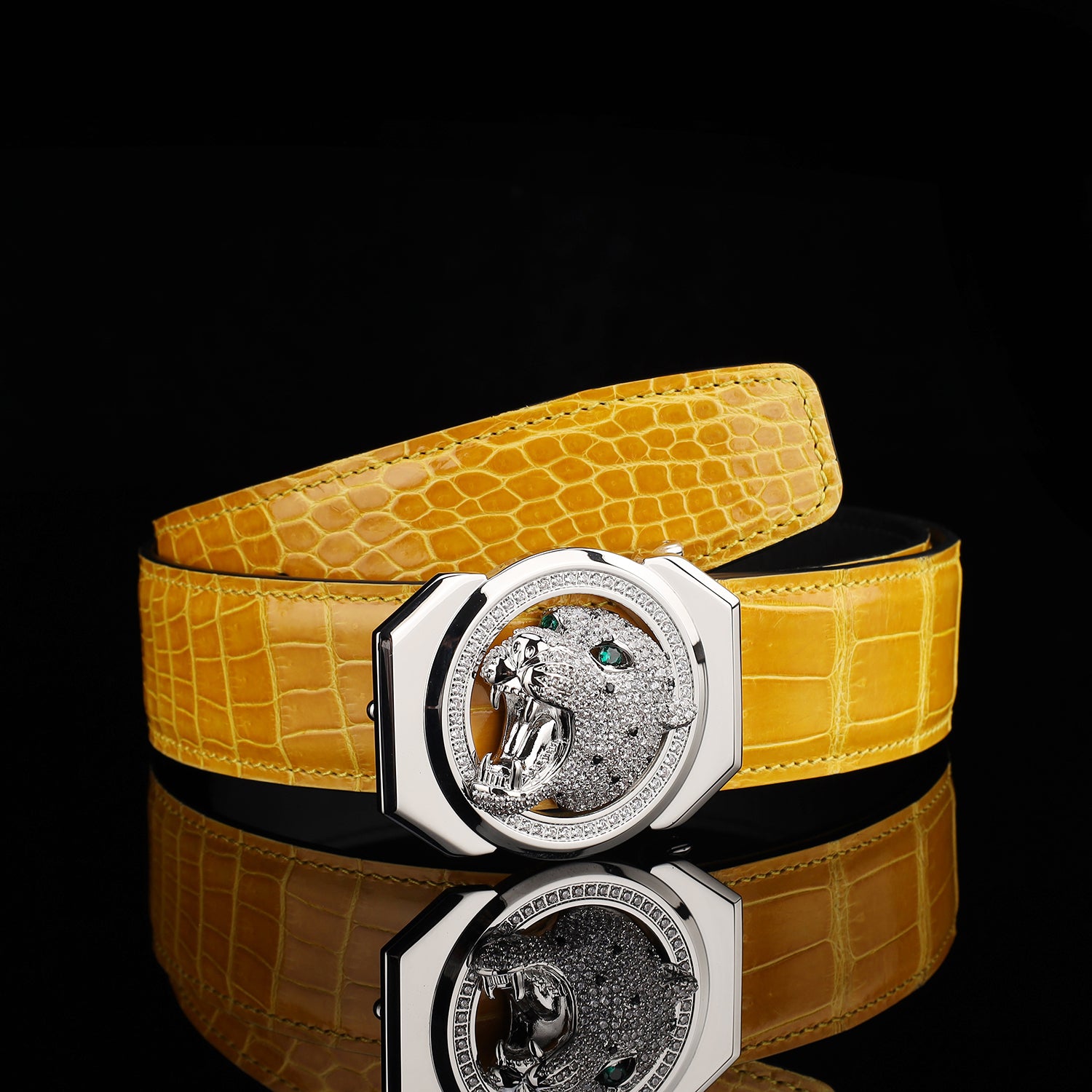 BELTLEY Nile Crocodile Belt Glazed Finish – Amber Gold Color