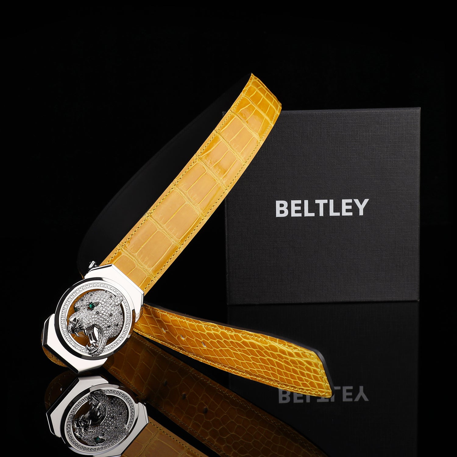 BELTLEY Nile Crocodile Belt Glazed Finish – Amber Gold Color
