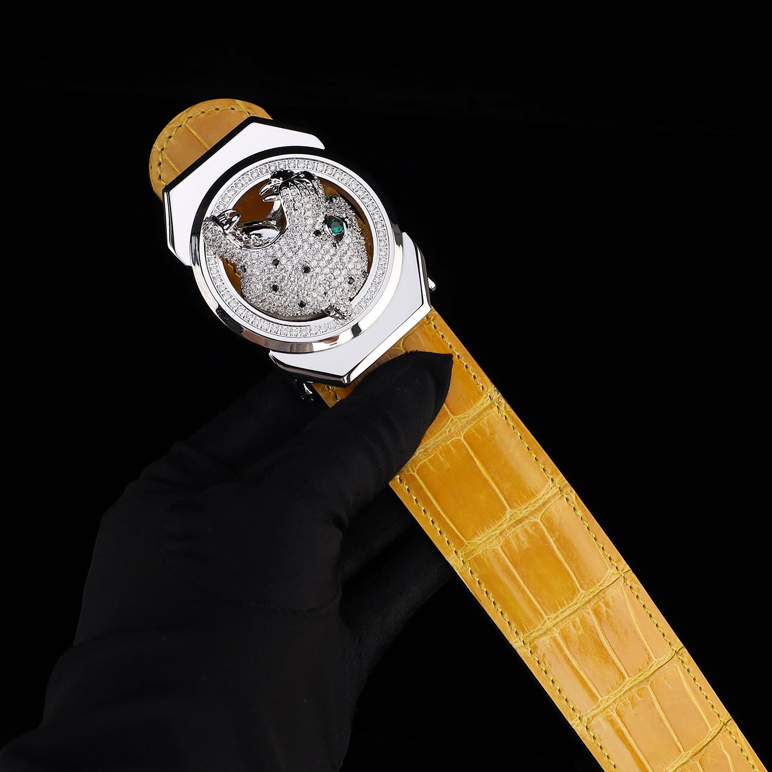 BELTLEY Nile Crocodile Belt Glazed Finish – Amber Gold Color