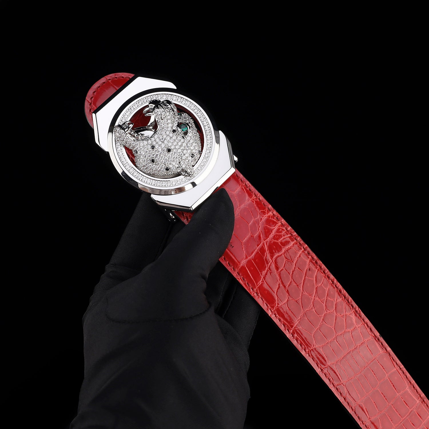 BELTLEY Nile Crocodile Belt Glazed Finish – Imperial Ruby Red