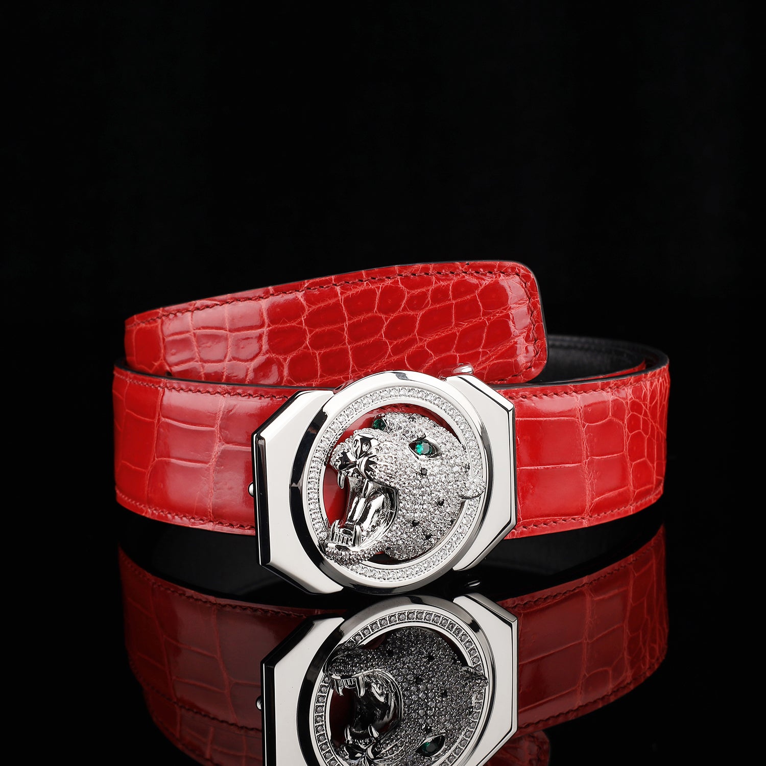 BELTLEY Nile Crocodile Belt Glazed Finish – Imperial Ruby Red