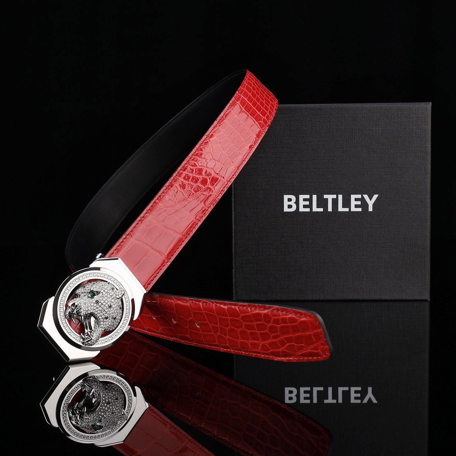 BELTLEY Nile Crocodile Belt Glazed Finish – Imperial Ruby Red
