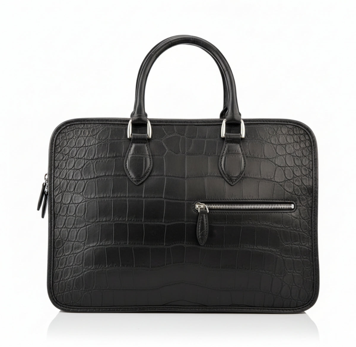 BELTLEY Onyx Black Matte Crocodile Briefcase For Men-Business Bag