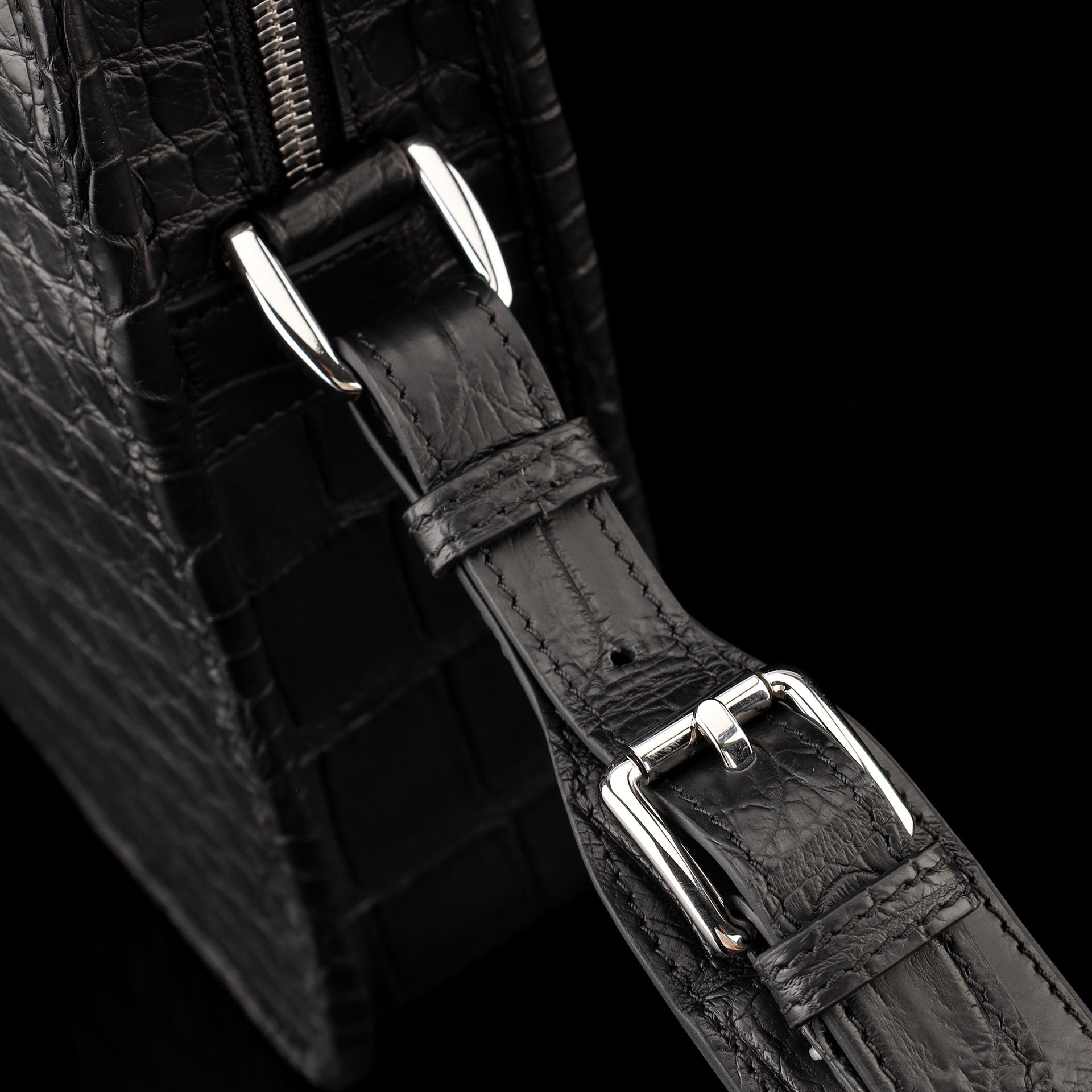 BELTLEY Onyx Black Matte Crocodile Briefcase For Men-Business Bag