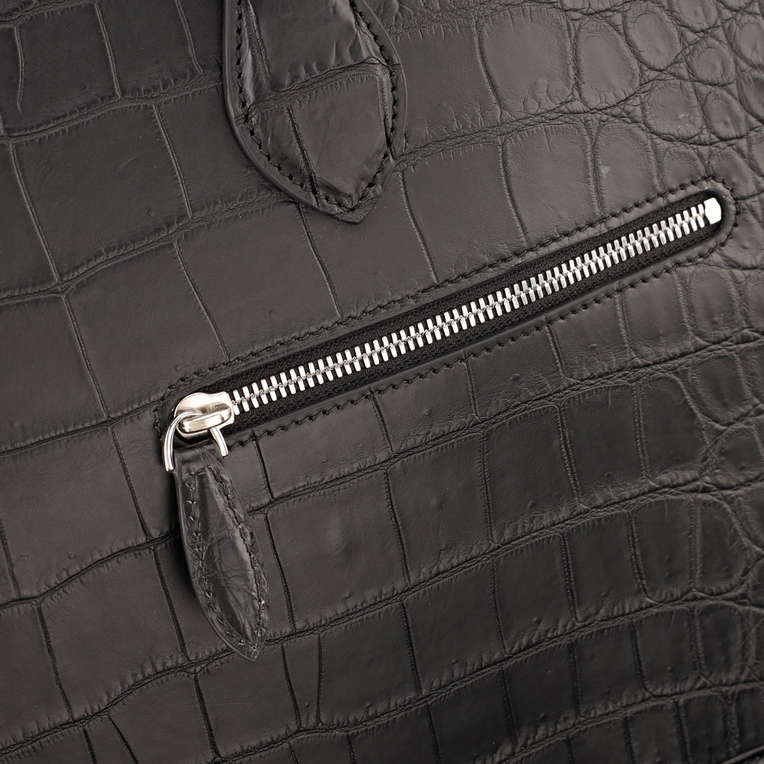 BELTLEY Onyx Black Matte Crocodile Briefcase For Men-Business Bag