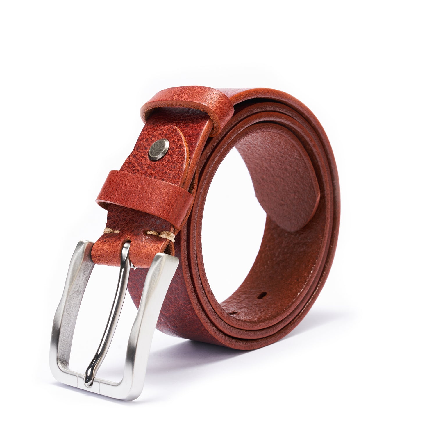 BELTLEY Oxblood Brown Everyday Leather Belt 1.5” - Full Grain SS Buckle