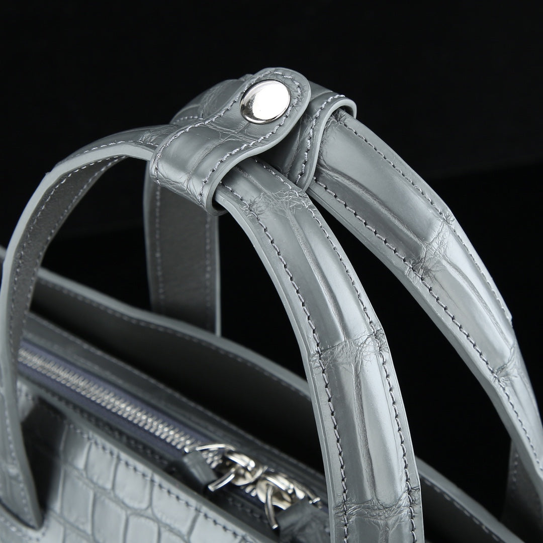 BELTLEY Platinum Gray CEO Briefcase | Luxury Crocodile Leather Business Bag for Men