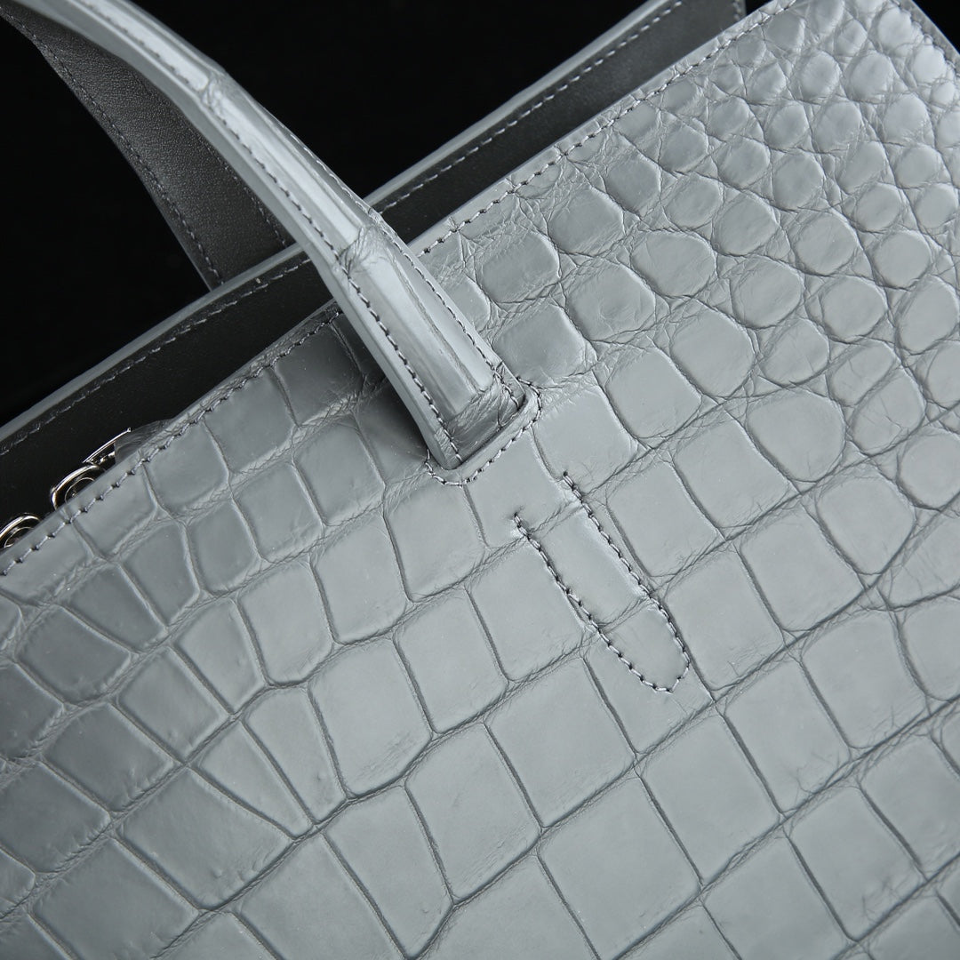 BELTLEY Platinum Gray CEO Briefcase | Luxury Crocodile Leather Business Bag for Men