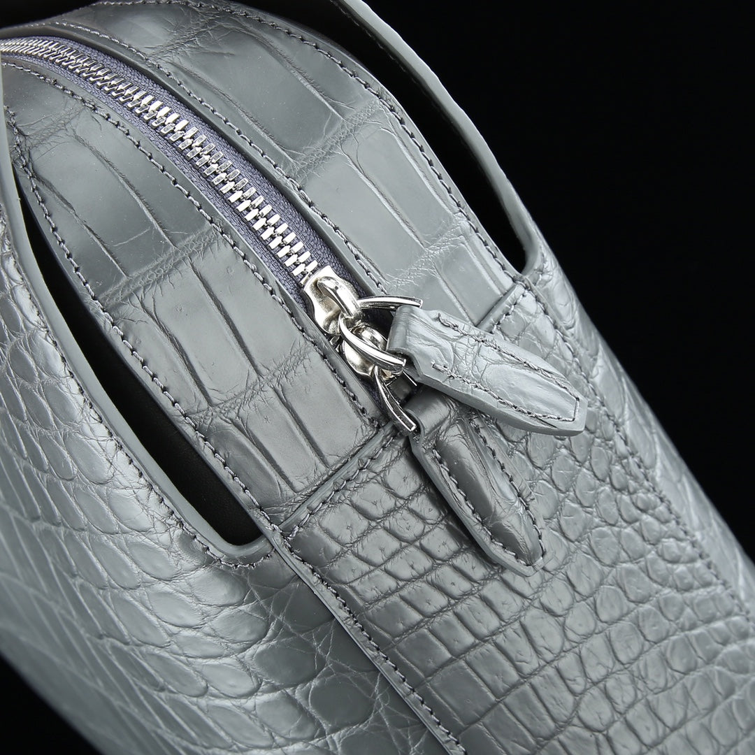 BELTLEY Platinum Gray CEO Briefcase | Luxury Crocodile Leather Business Bag for Men