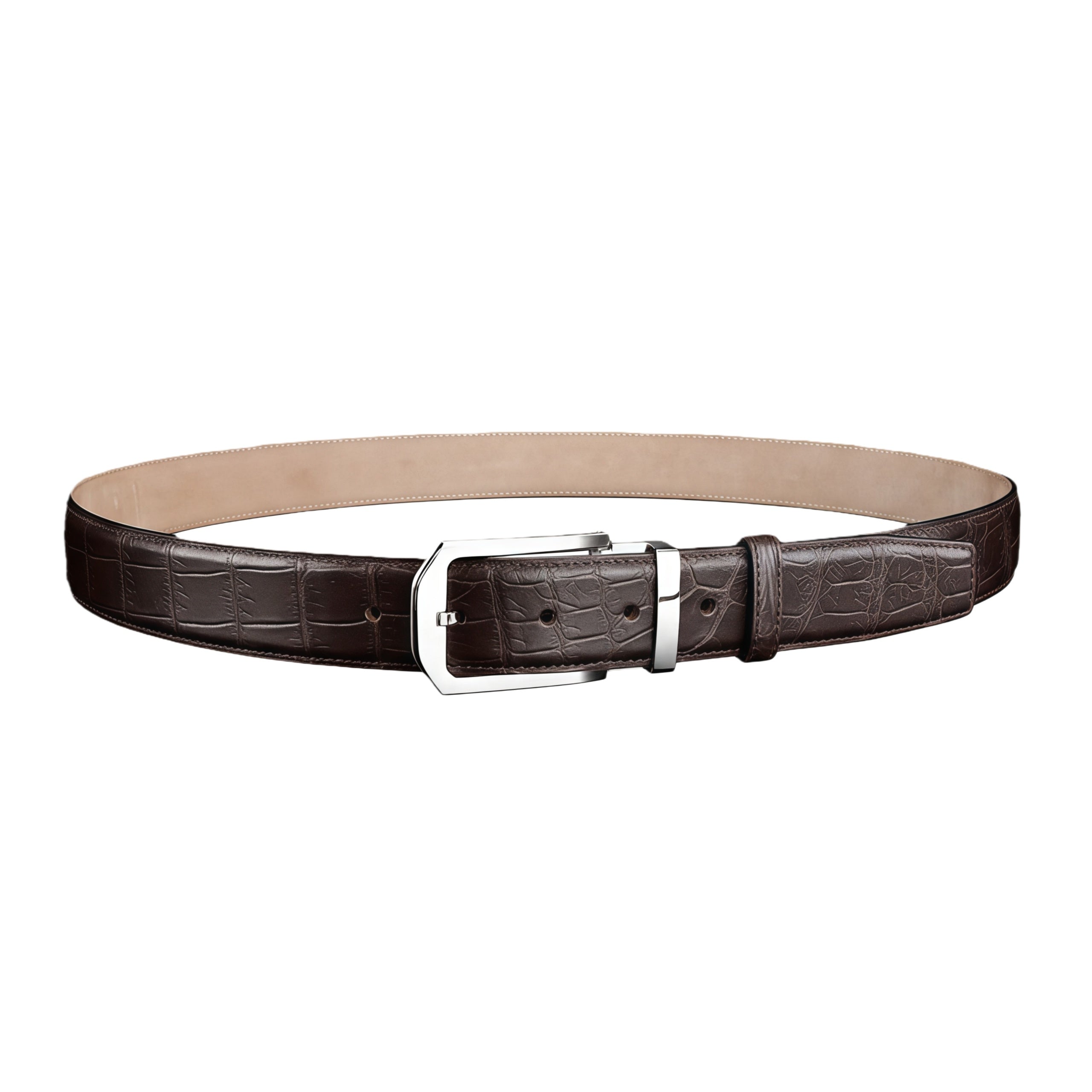 BELTLEY Polished Buckle Crocodile Belt - Espresso Brown 1.38 inches