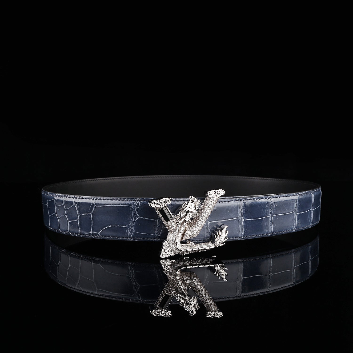 BELTLEY Polished Storm Blue Crocodile Belt – Premium Belt for Men