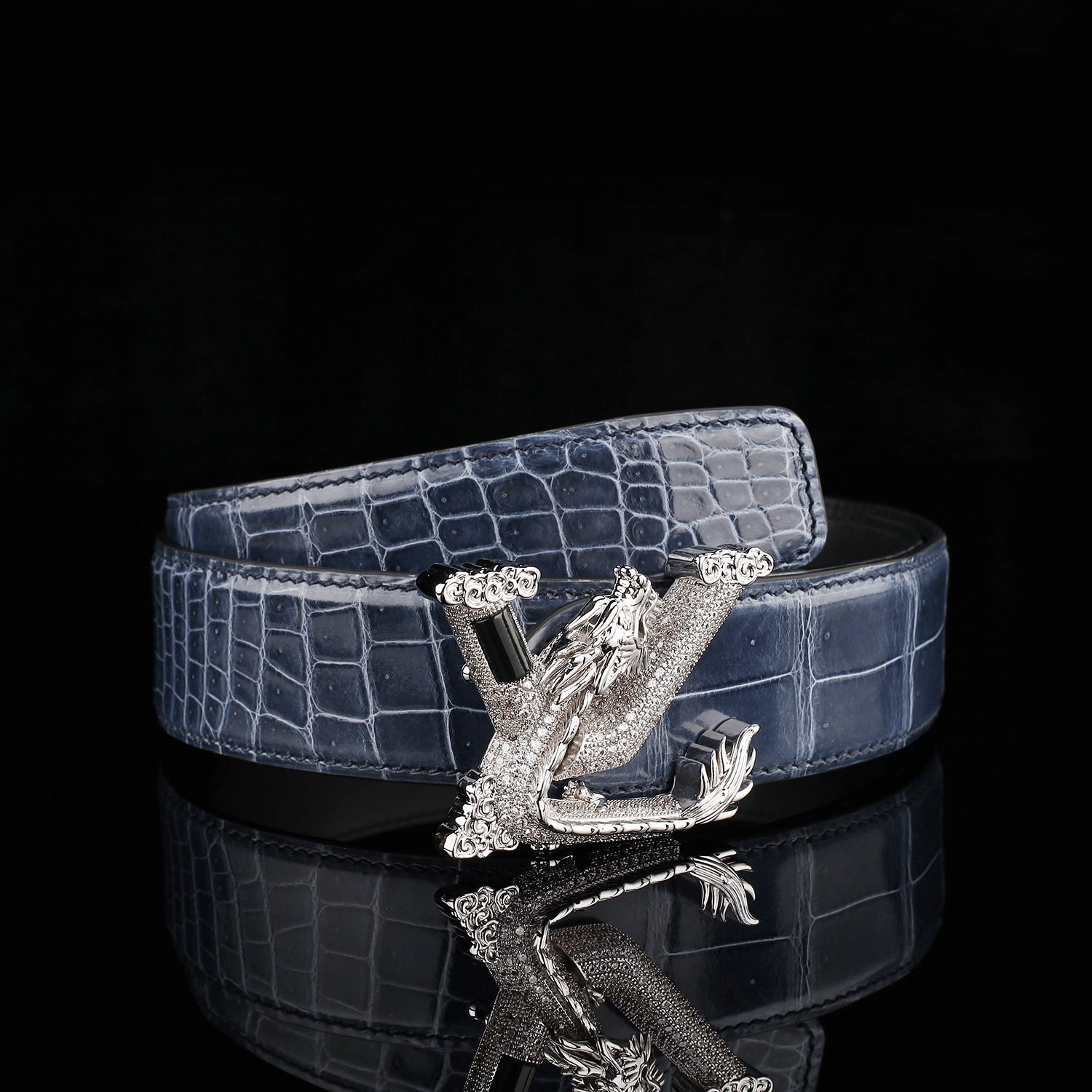 BELTLEY Polished Storm Blue Crocodile Belt – Premium Belt for Men