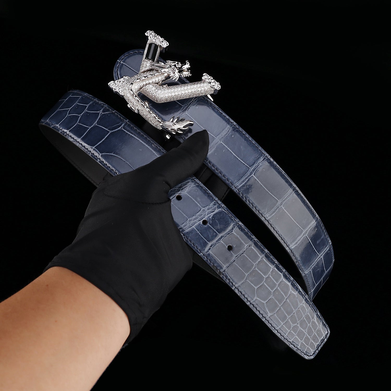 BELTLEY Polished Storm Blue Crocodile Belt – Premium Belt for Men