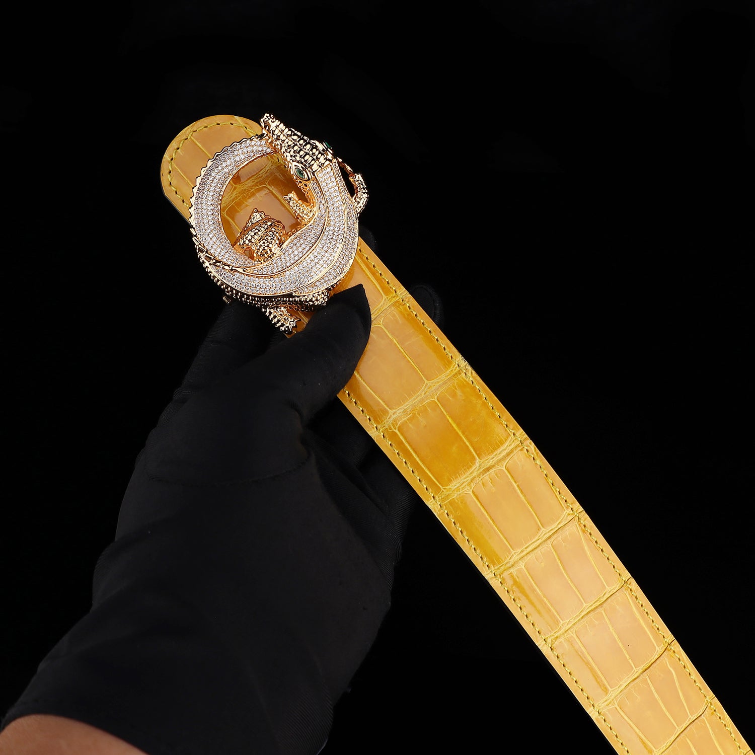 BELTLEY Premium Amber Gold Crocodile Belt