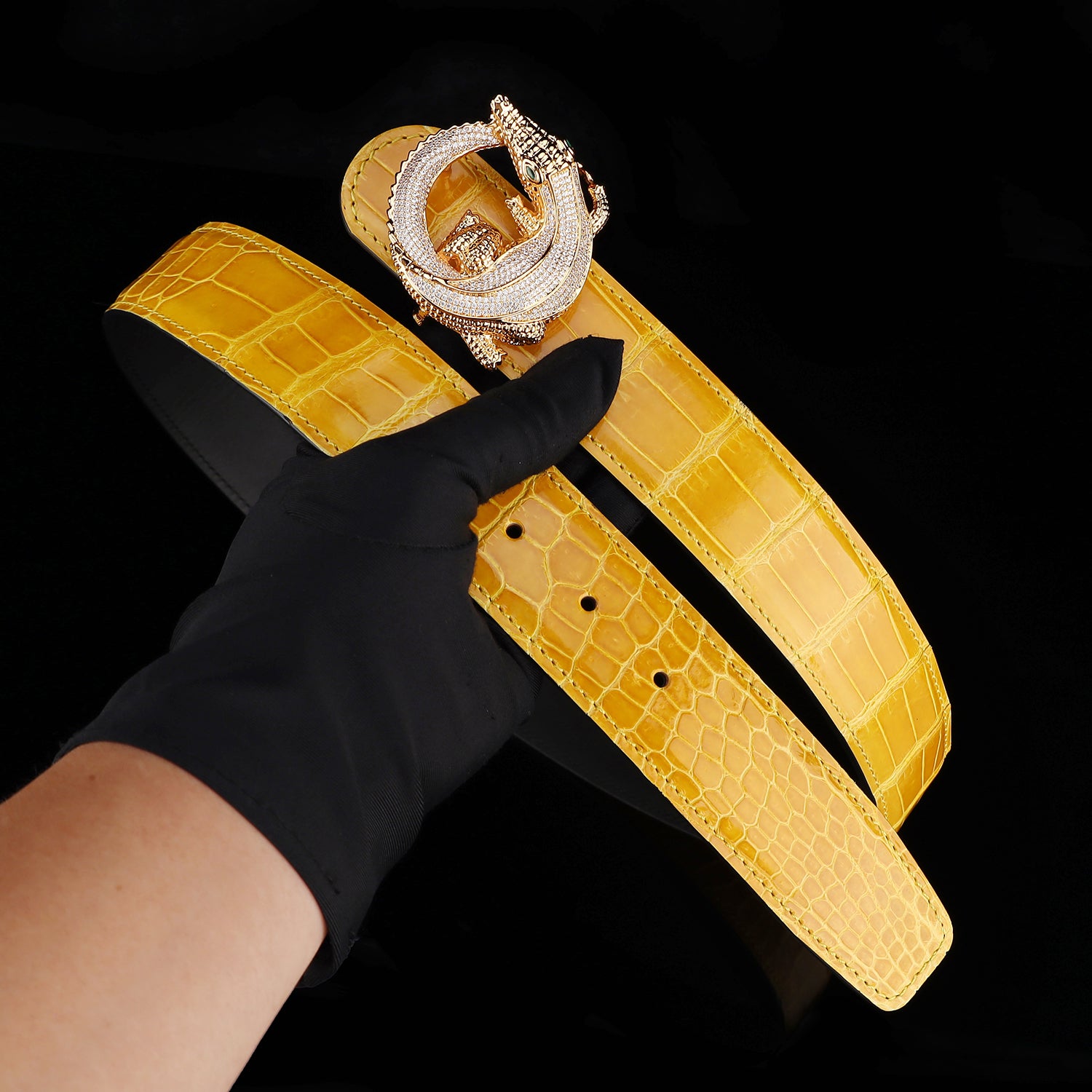 BELTLEY Premium Amber Gold Crocodile Belt