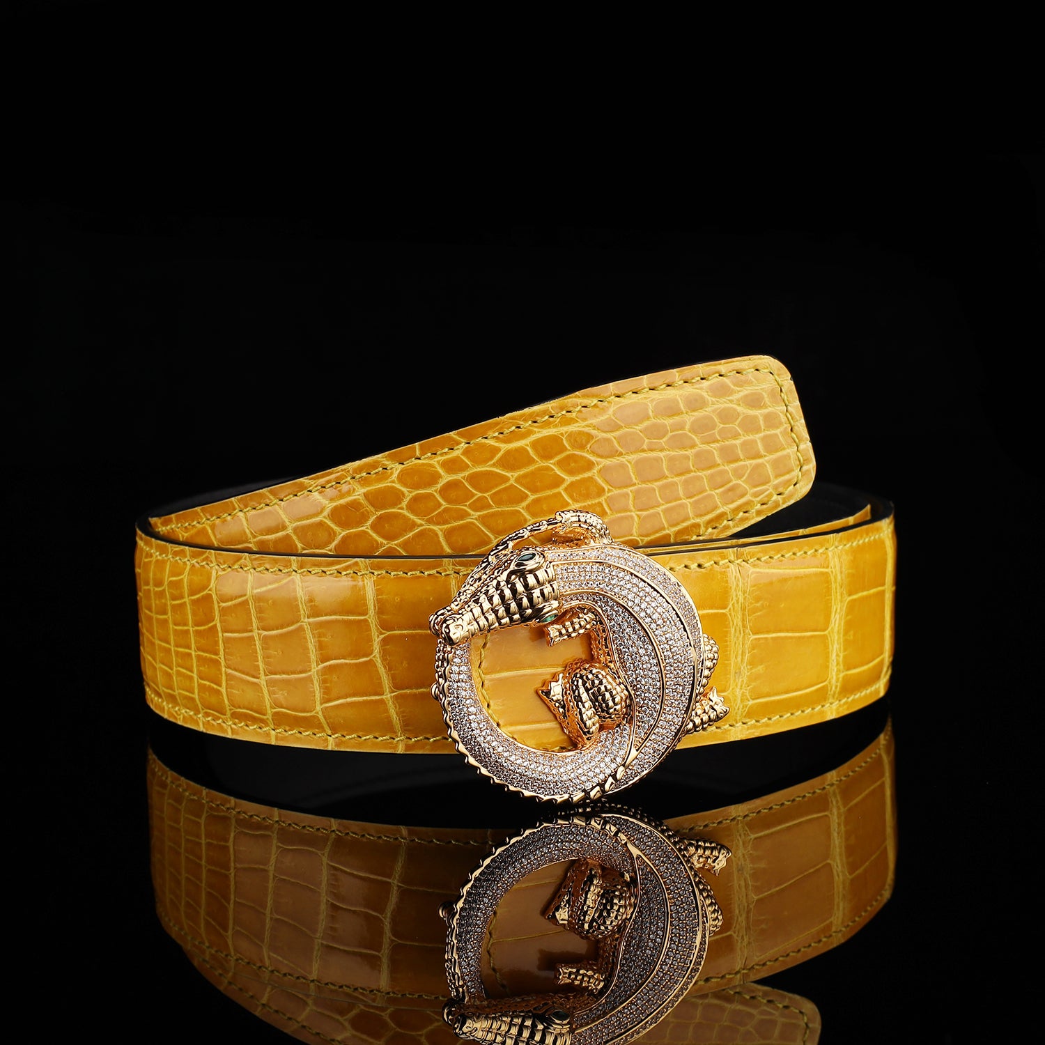 BELTLEY Premium Amber Gold Crocodile Belt