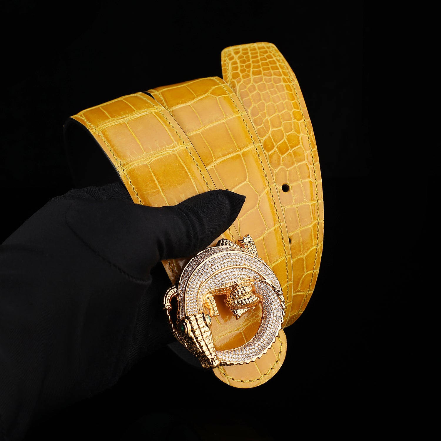 BELTLEY Premium Amber Gold Crocodile Belt