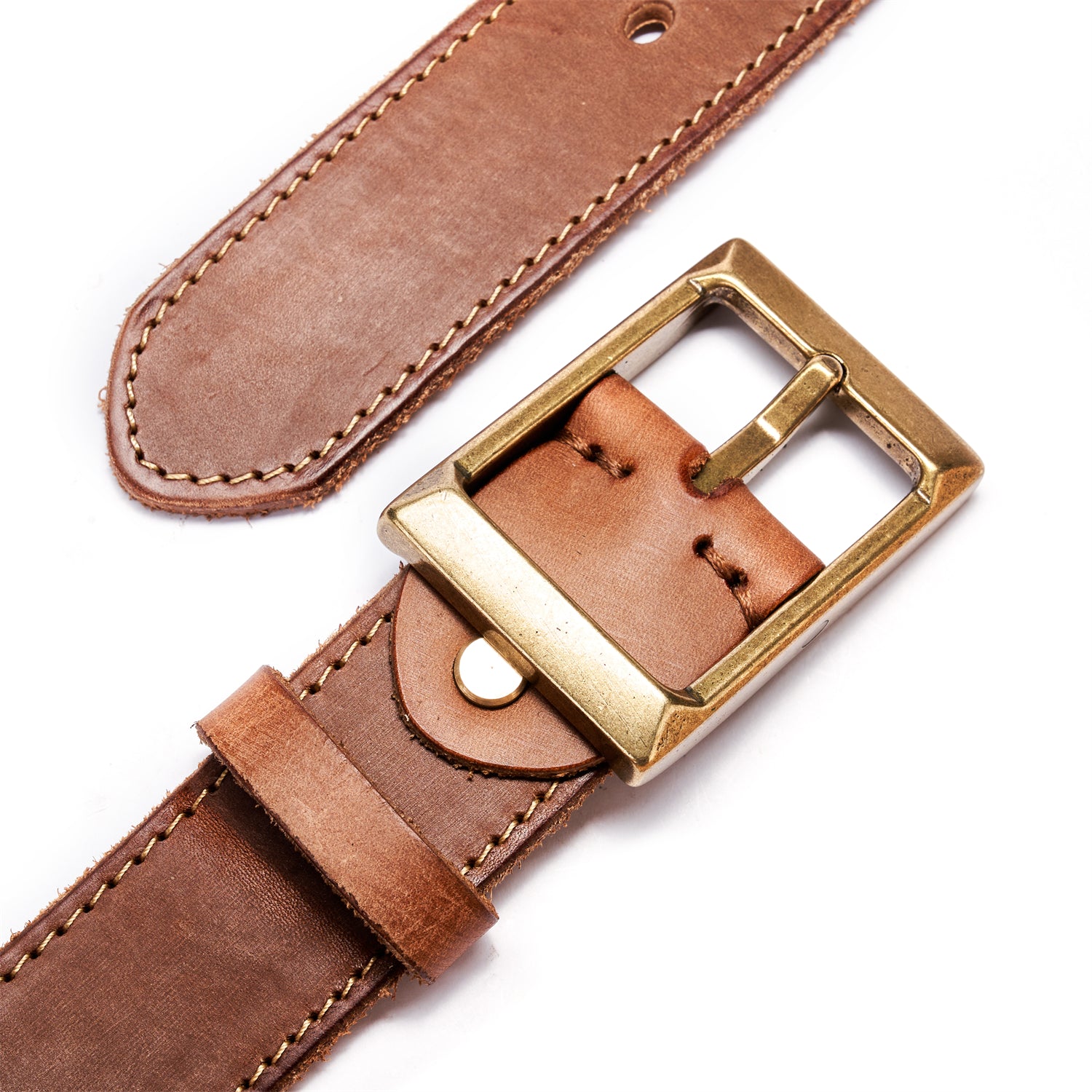 BELTLEY Premium Brown Leather Belt - Hand-Antiqued, Suede Back, Raw Edge, 1.5 Inches