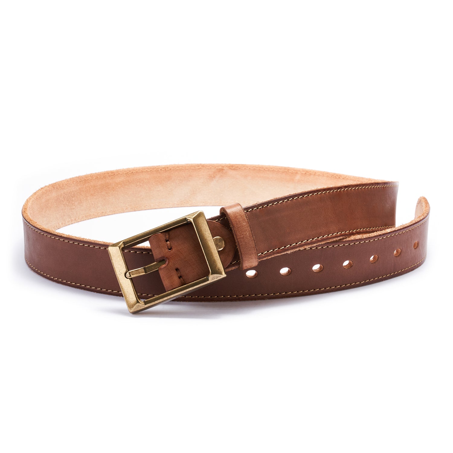 BELTLEY Premium Brown Leather Belt - Hand-Antiqued, Suede Back, Raw Edge, 1.5 Inches