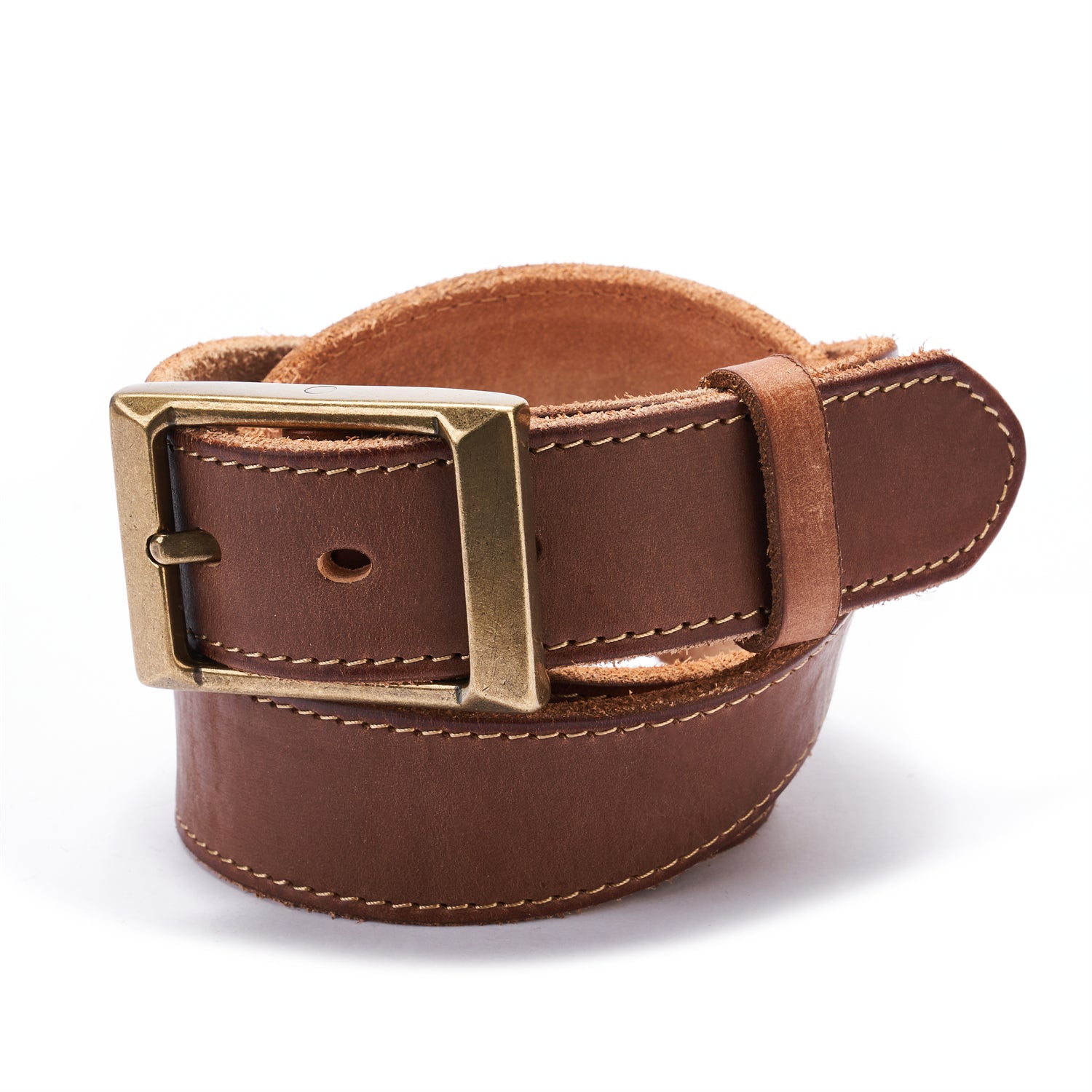 BELTLEY Premium Brown Leather Belt - Hand-Antiqued, Suede Back, Raw Edge, 1.5 Inches