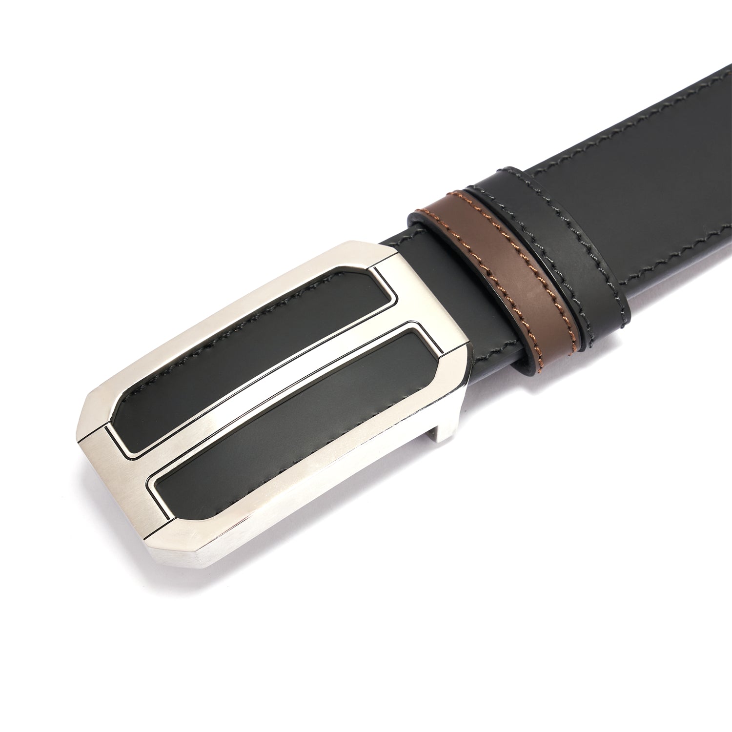BELTLEY Premium Dual-Layer  Black  Leather Belt With Plate Buckle - 1.38" Width