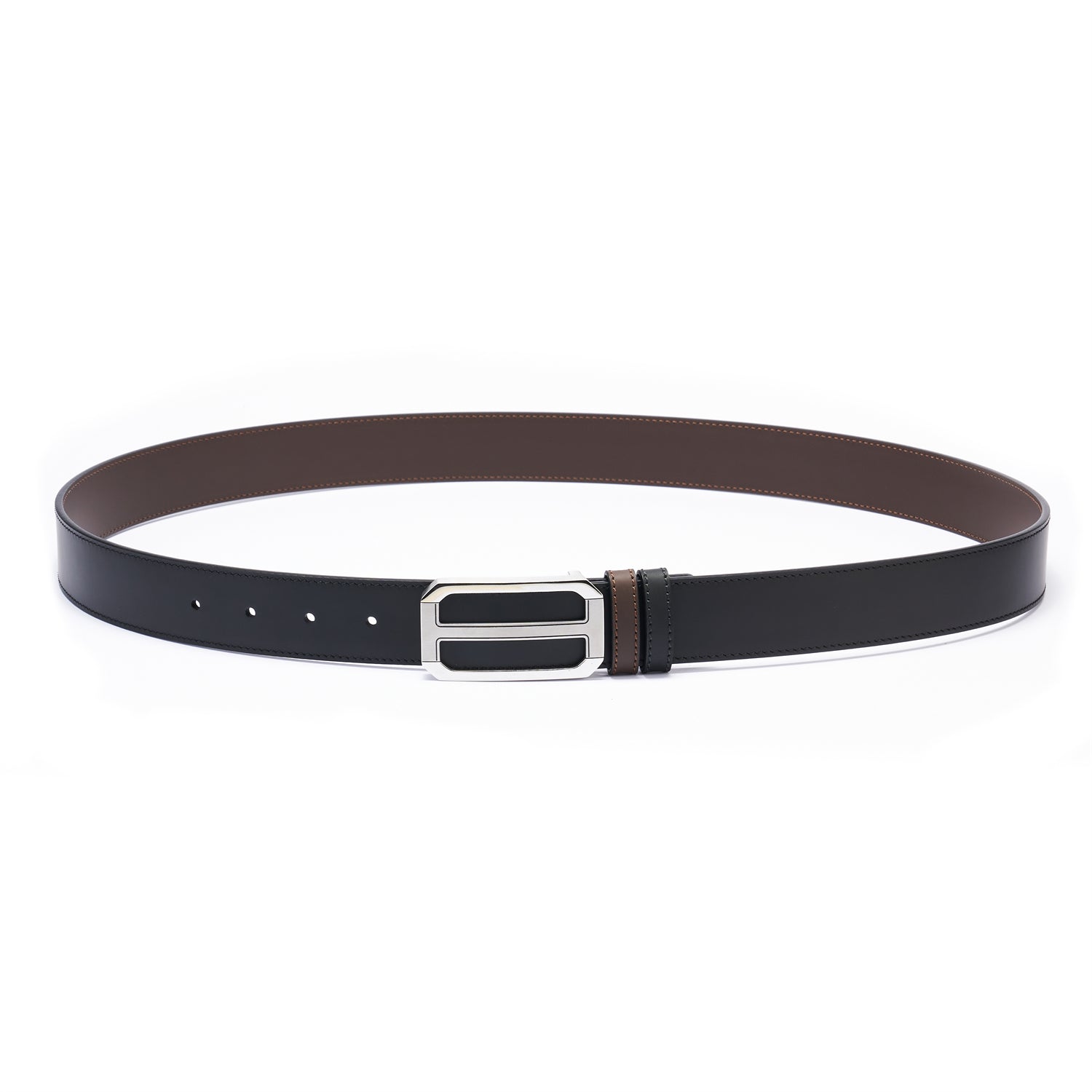 BELTLEY Premium Dual-Layer  Black  Leather Belt With Plate Buckle - 1.38" Width