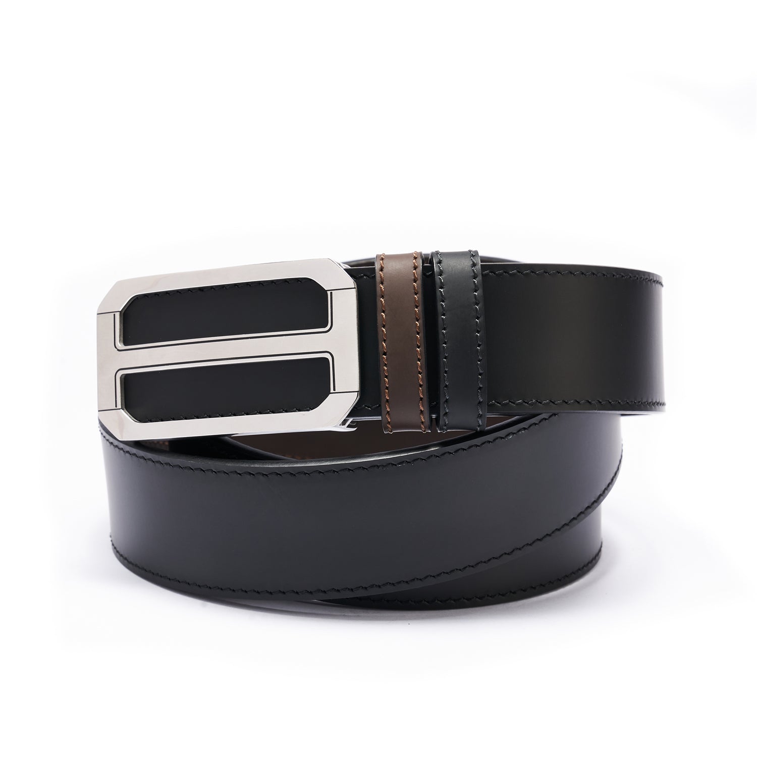 BELTLEY Premium Dual-Layer  Black  Leather Belt With Plate Buckle - 1.38" Width