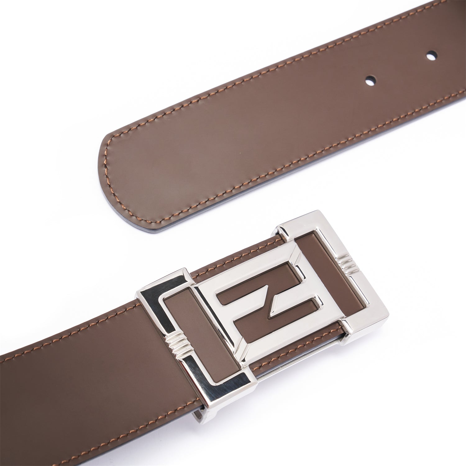 BELTLEY Premium Dual-Layer  Brown  Leather Belt With Plate Buckle - 1.5" Width