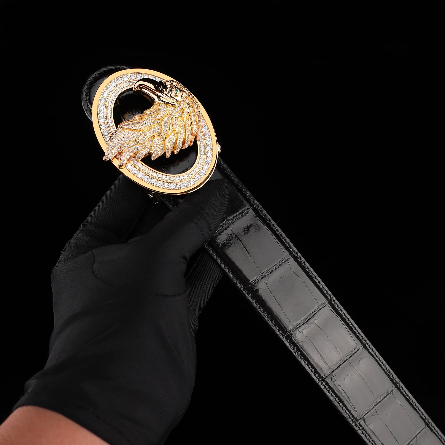 BELTLEY Premium Glazed Black Nile Crocodile Skin Belt