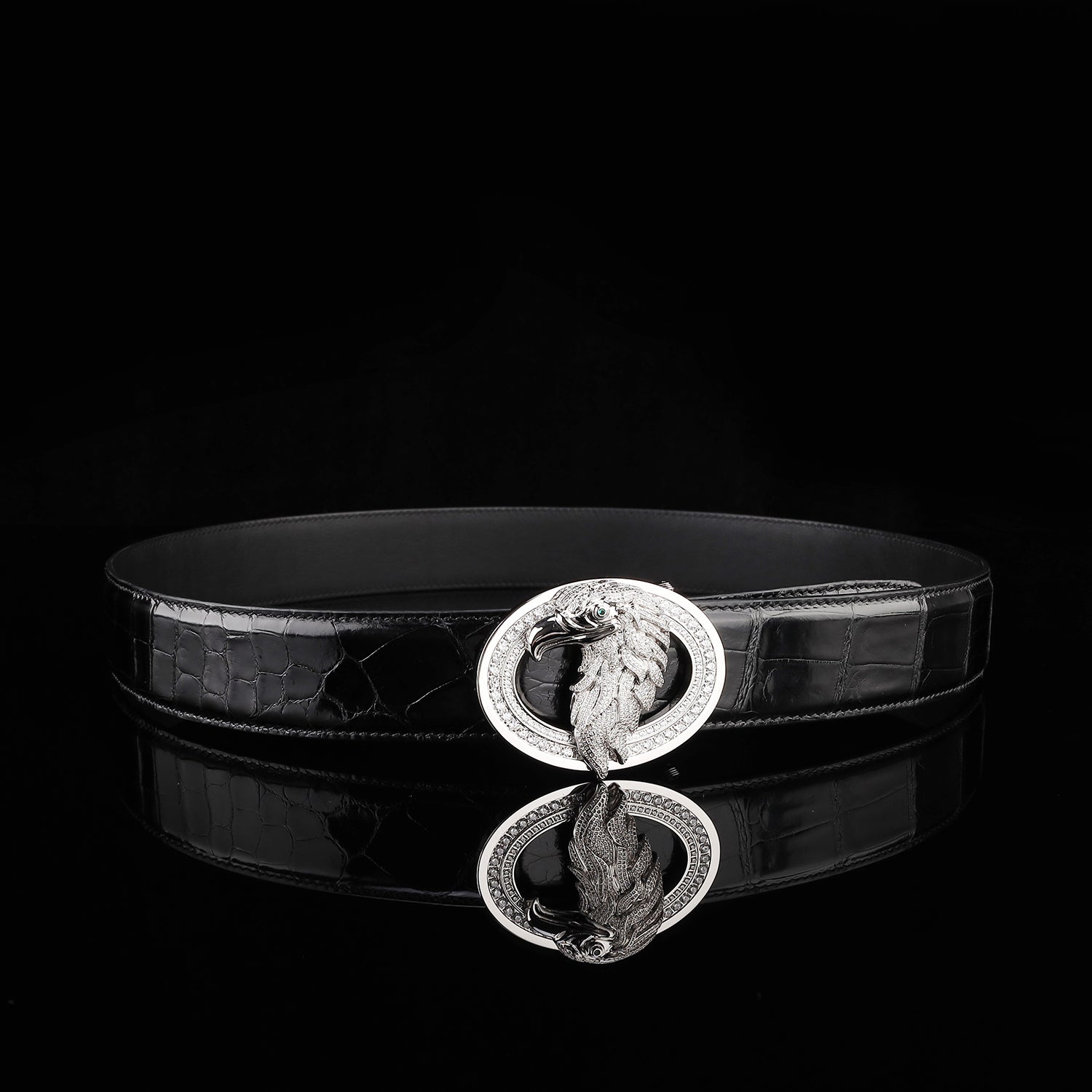 BELTLEY Premium Glazed Black Nile Crocodile Skin Belt
