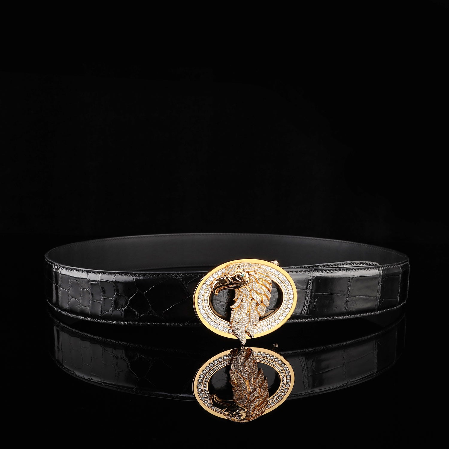 BELTLEY Premium Glazed Black Nile Crocodile Skin Belt