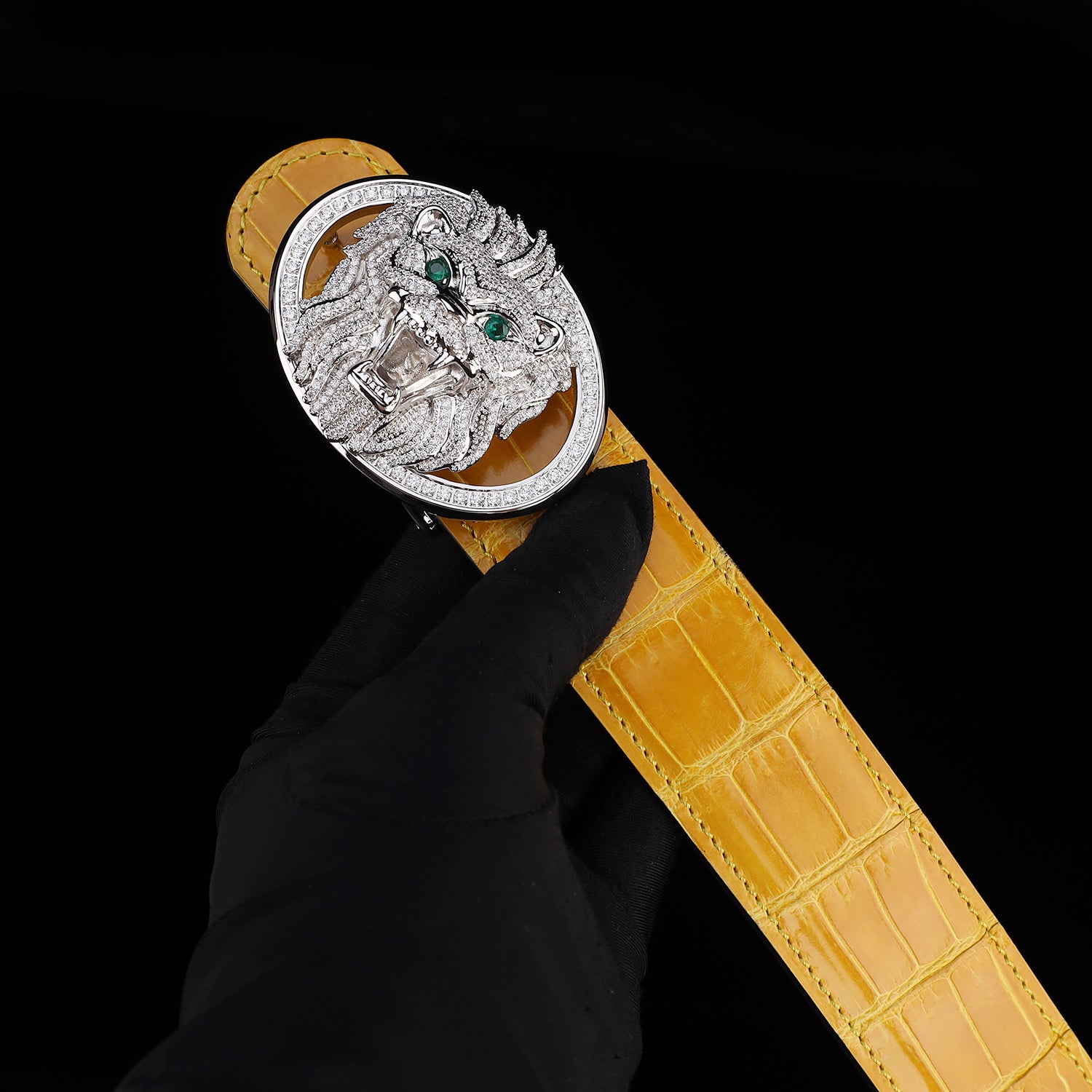 BELTLEY Premium Glossy Amber Gold Nile Crocodile Belt for Men