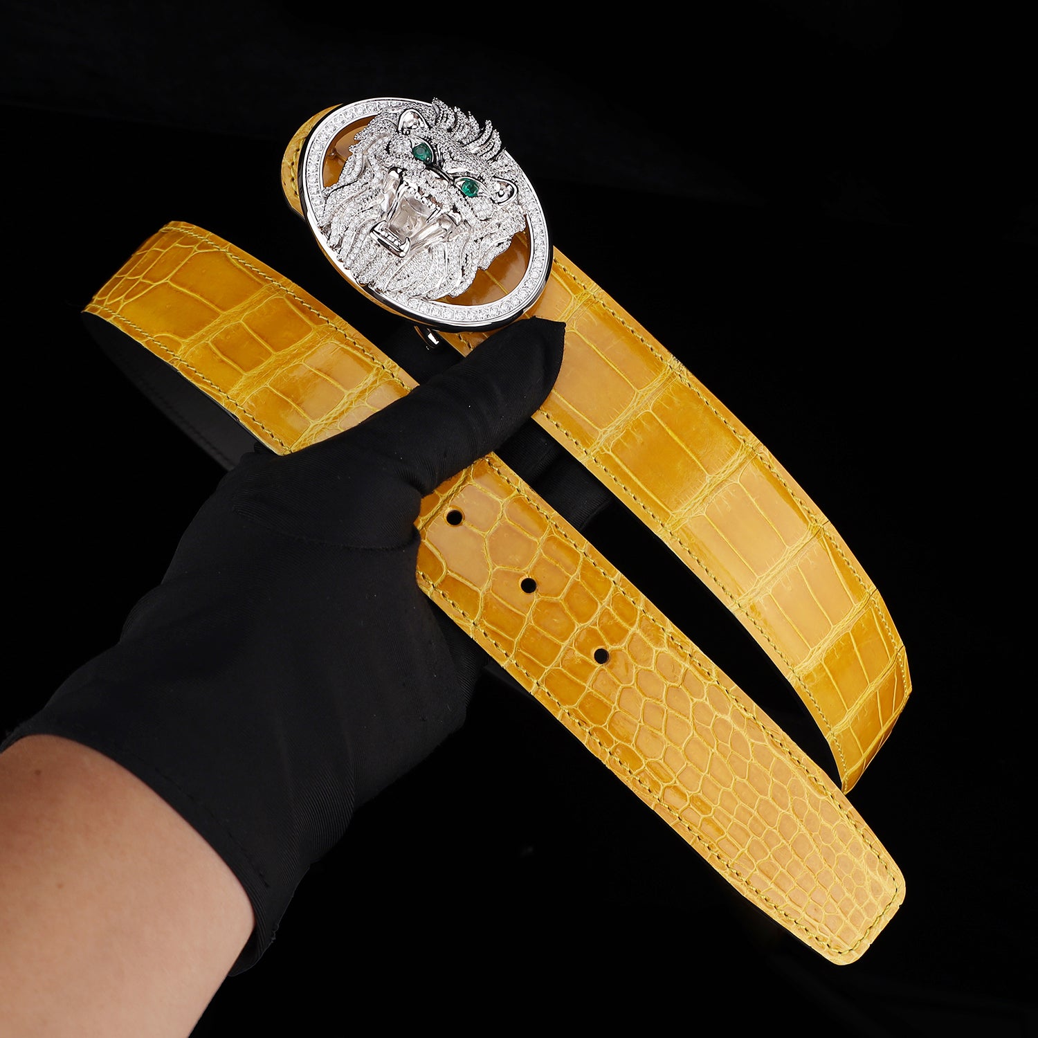 BELTLEY Premium Glossy Amber Gold Nile Crocodile Belt for Men