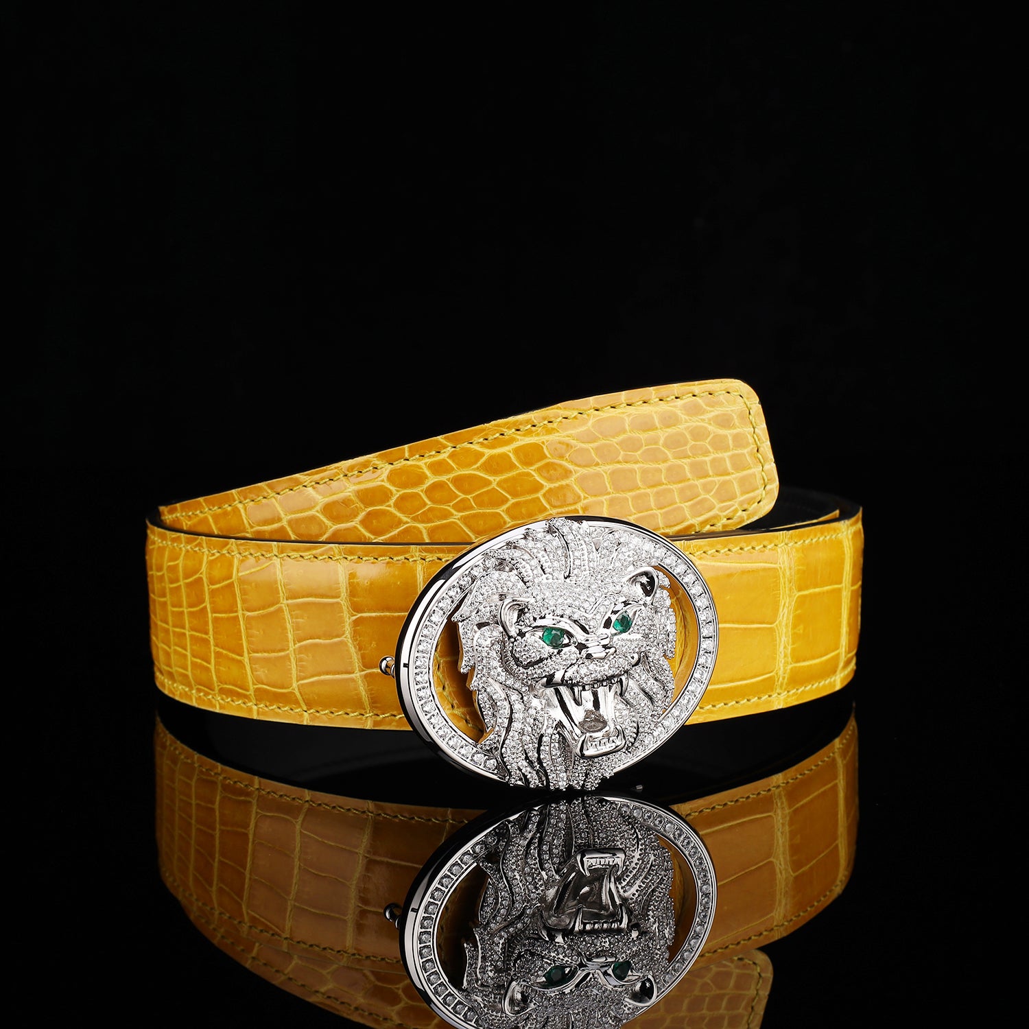 BELTLEY Premium Glossy Amber Gold Nile Crocodile Belt for Men