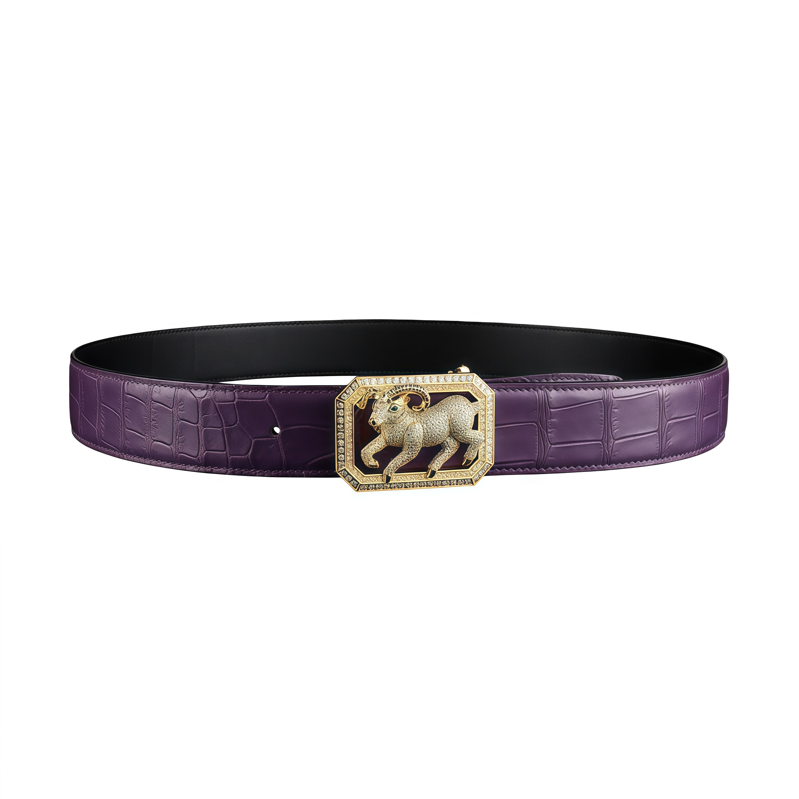 BELTLEY Purple Exotic Crocodile Skin Belt — Limited Edition Goat Buckle