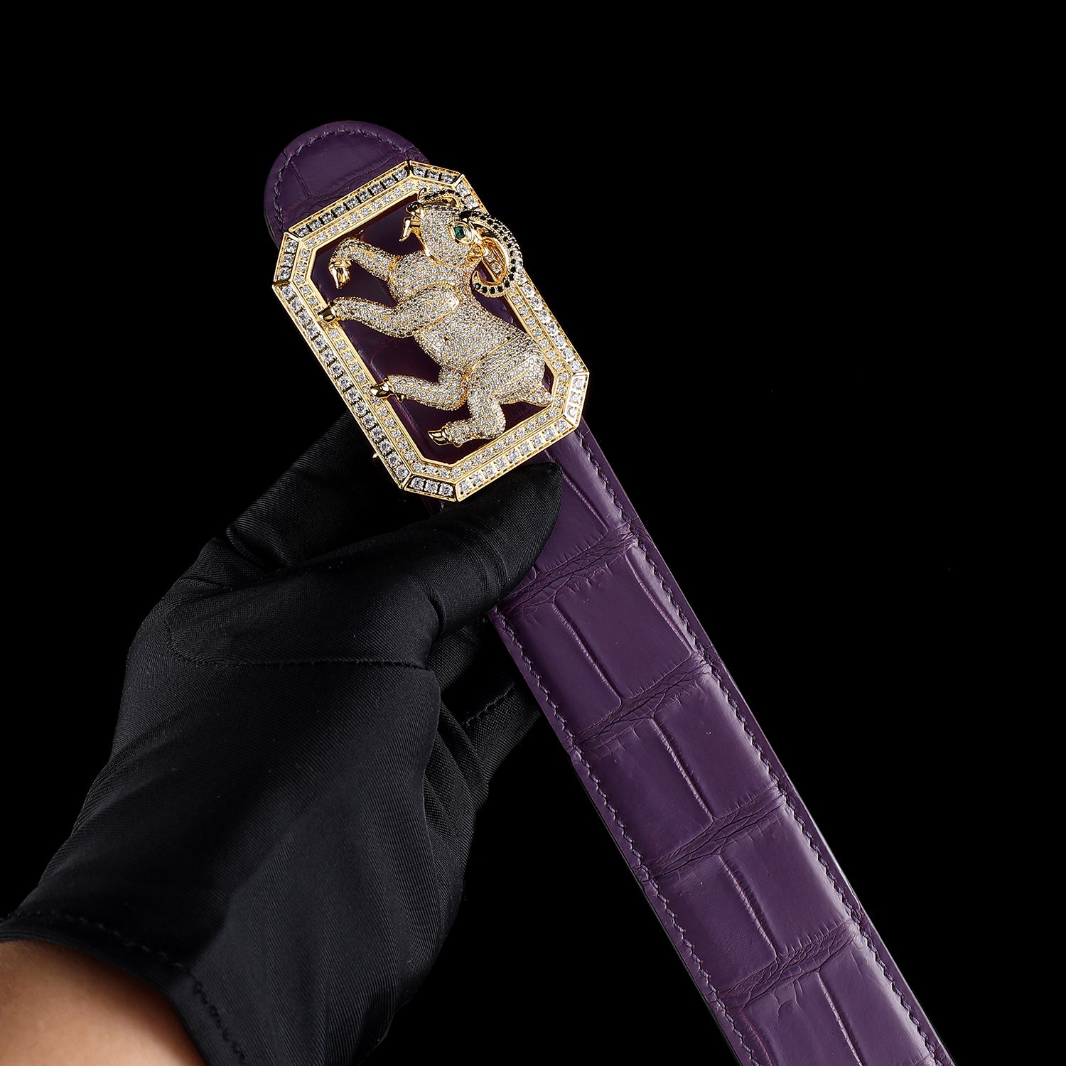 BELTLEY Purple Exotic Crocodile Skin Belt — Limited Edition Goat Buckle