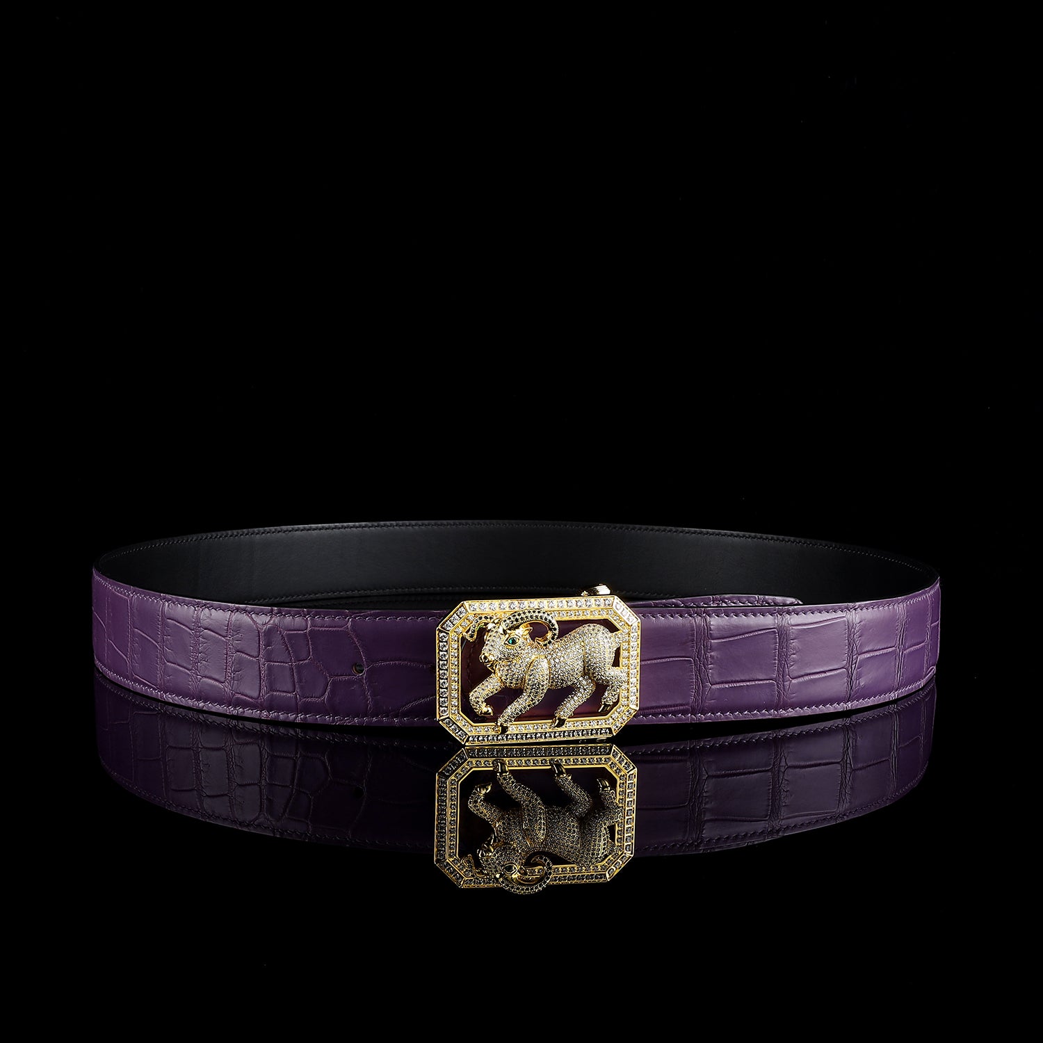 BELTLEY Purple Exotic Crocodile Skin Belt — Limited Edition Goat Buckle
