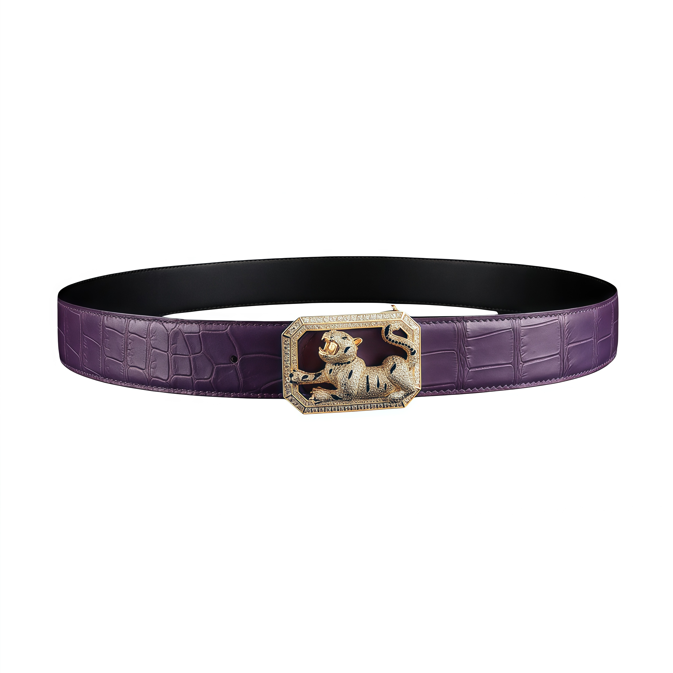 BELTLEY Purple Genuine Crocodile Belt with  Jewelry Tiger buckle