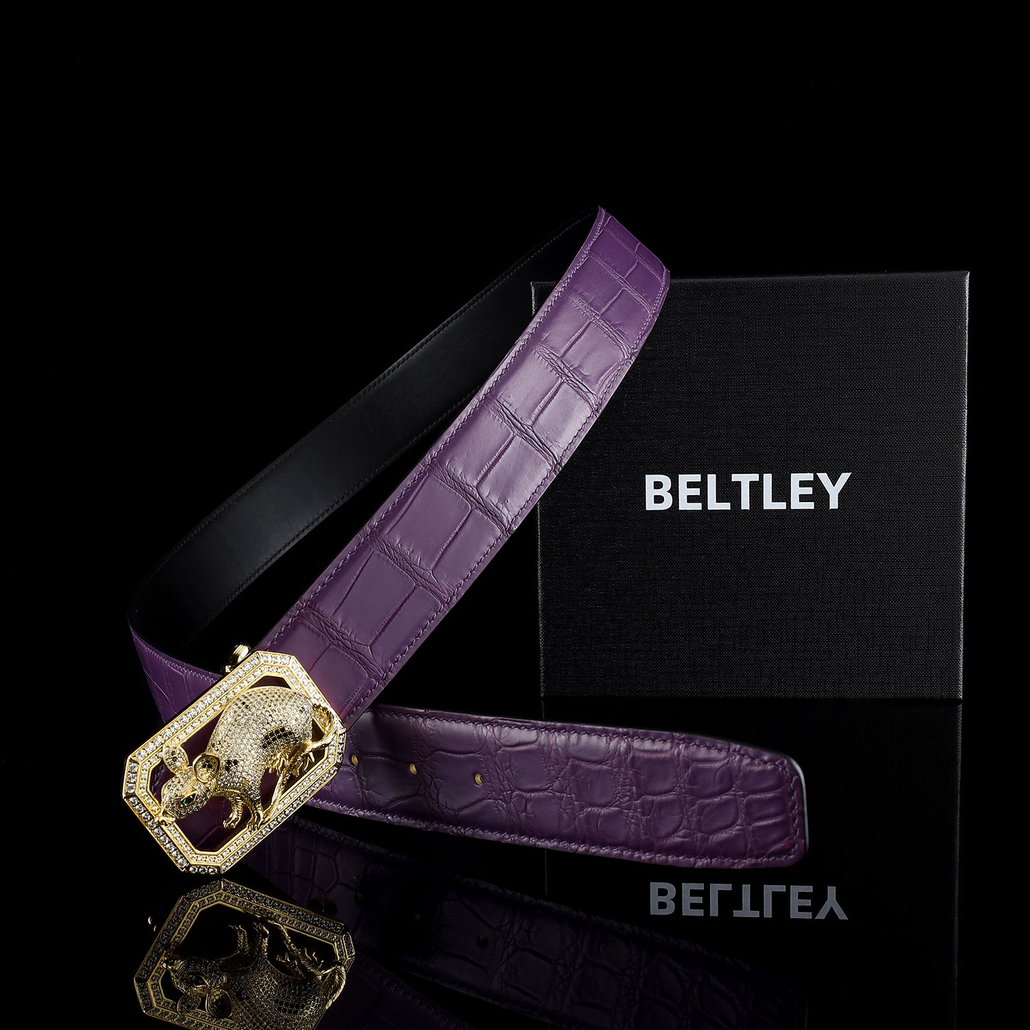 BELTLEY Purple Nile Crocodile Skin Belt with Rat Buckle